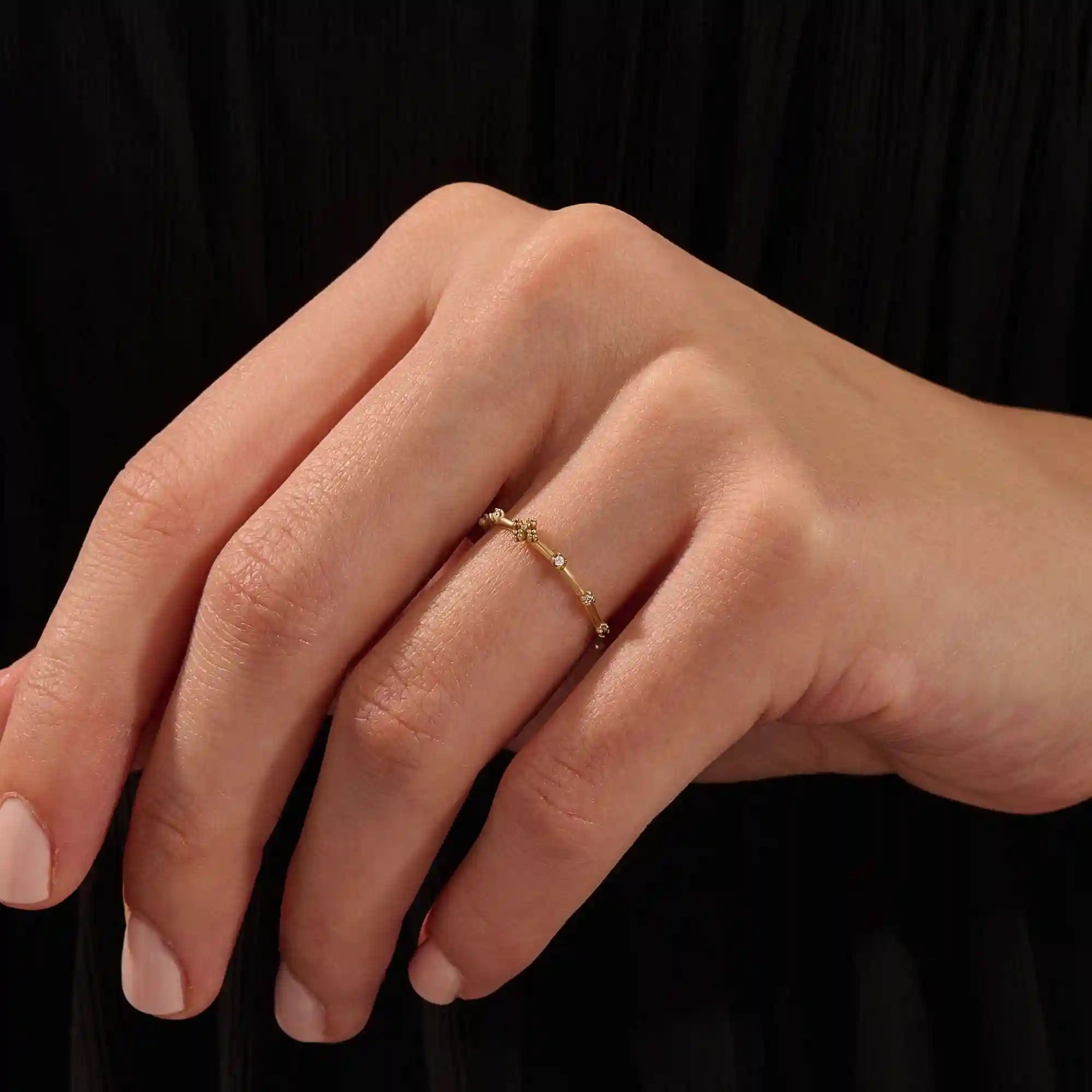 14k solid gold tiny moissanite small cross rosary praying ring
