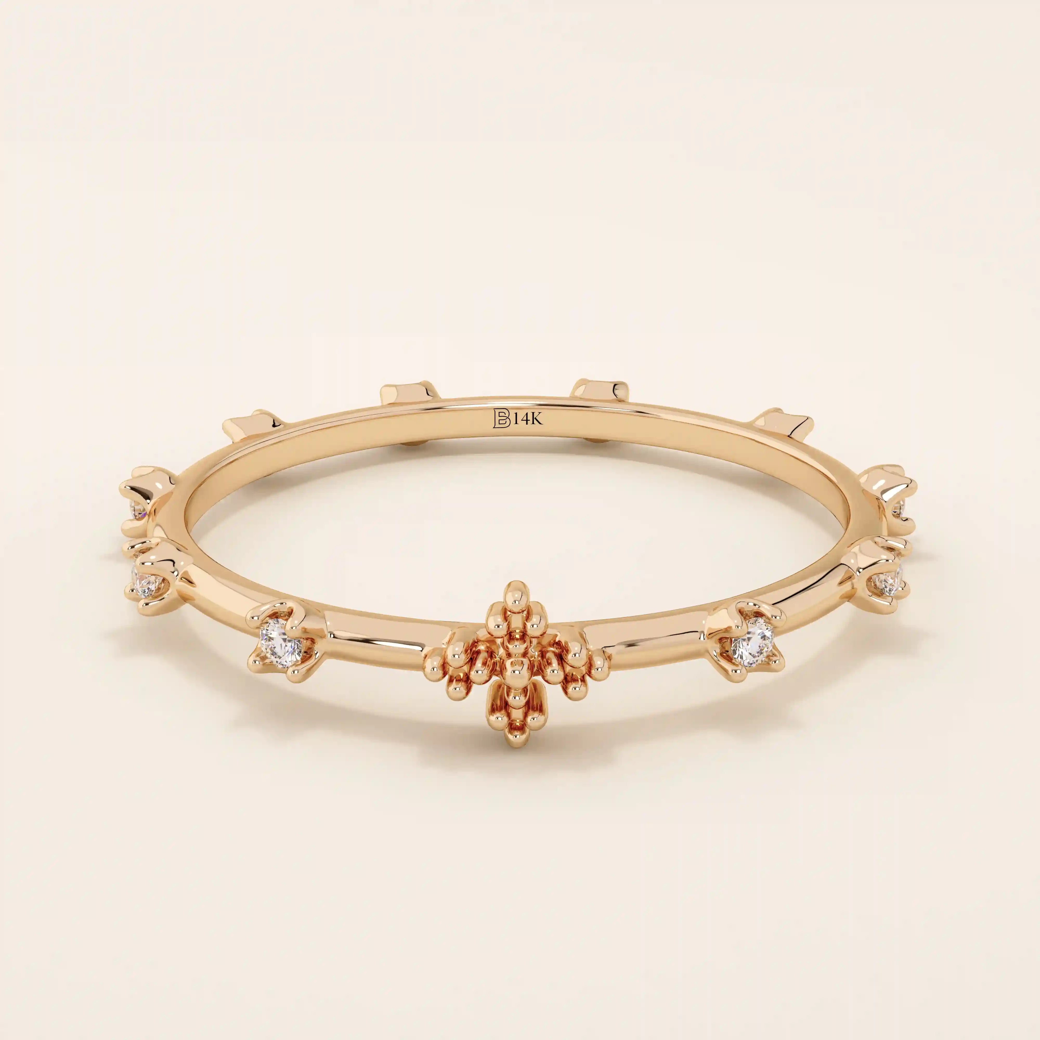 14k solid gold tiny moissanite small cross rosary praying ring