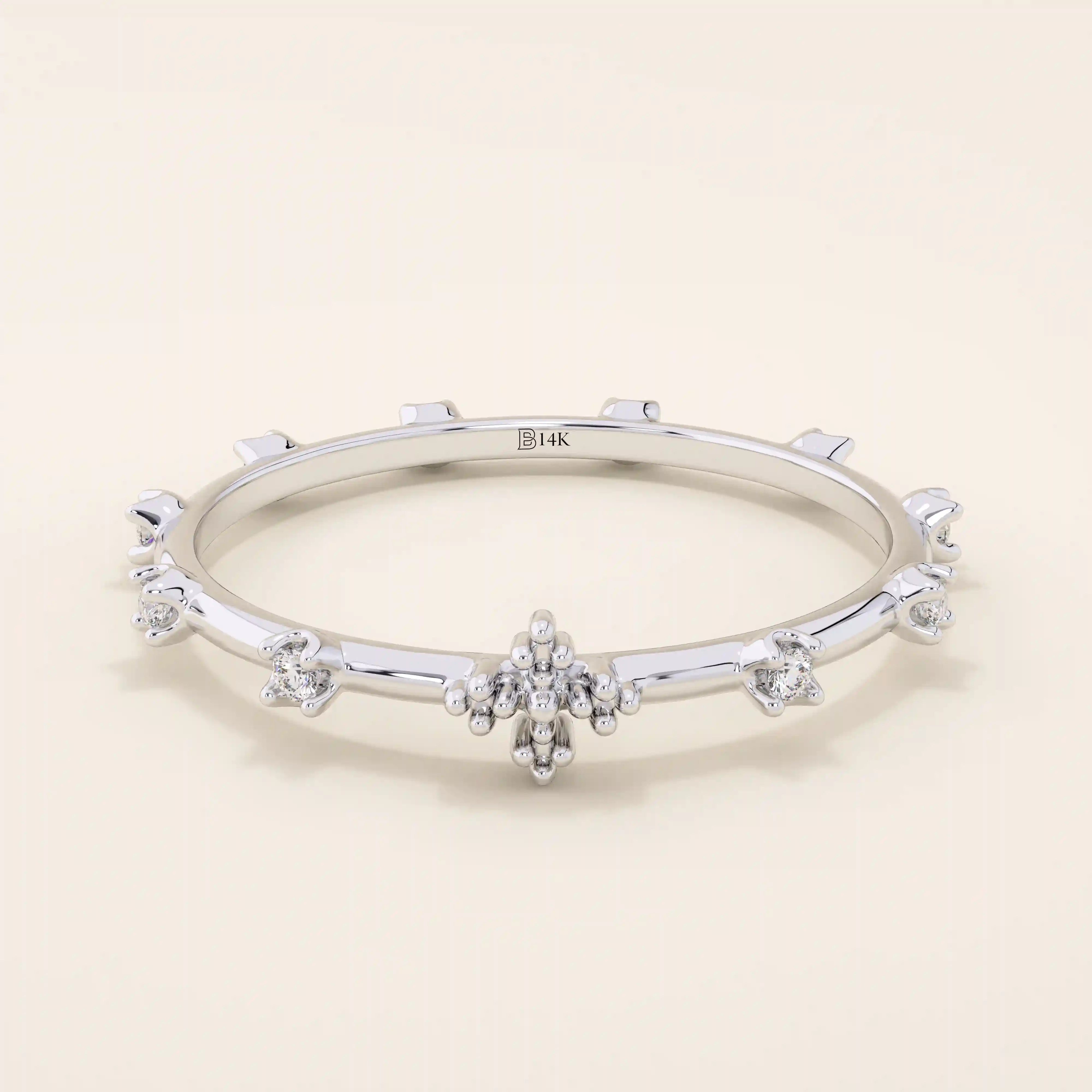 14k solid gold tiny moissanite small cross rosary praying ring