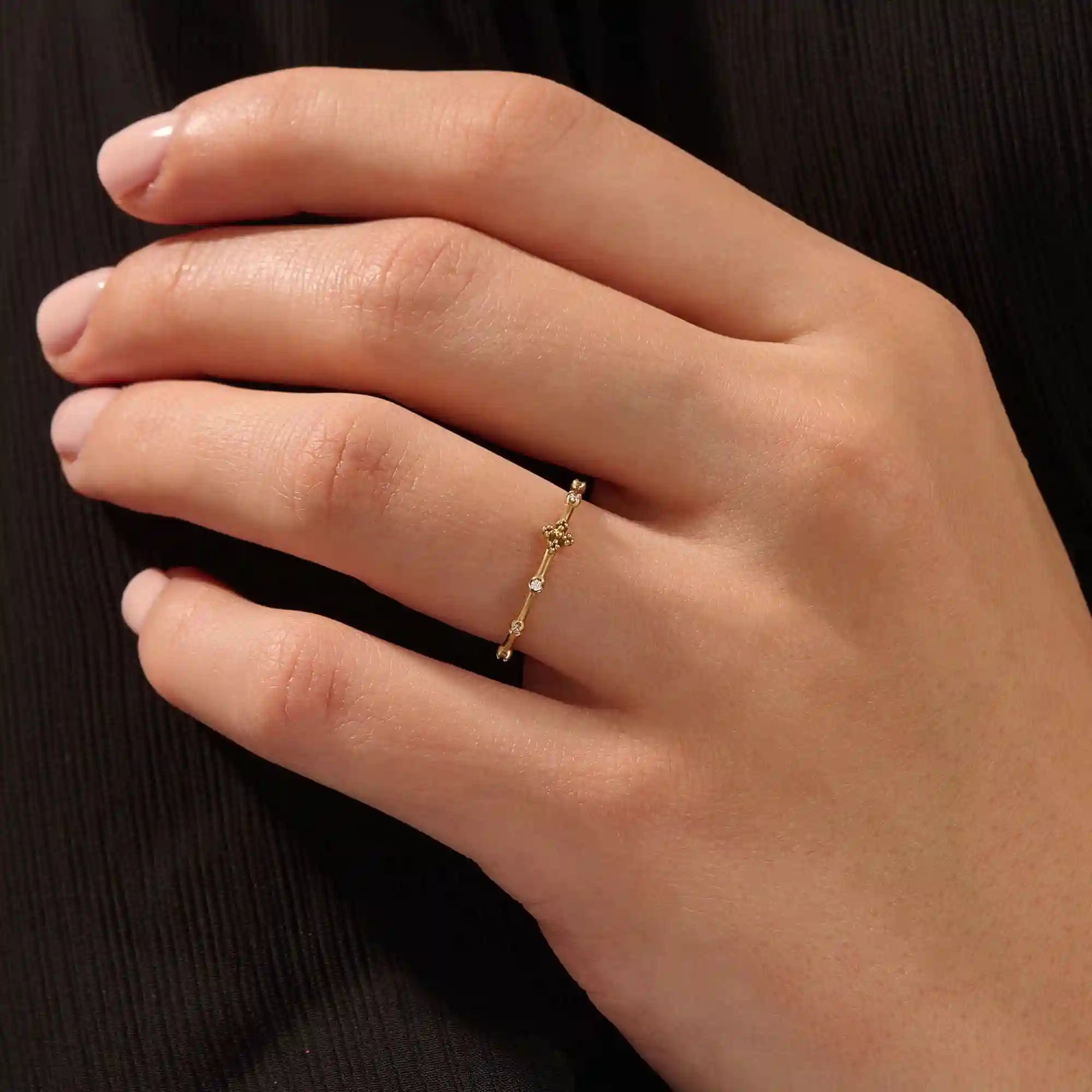 14k solid gold tiny moissanite small cross rosary praying ring