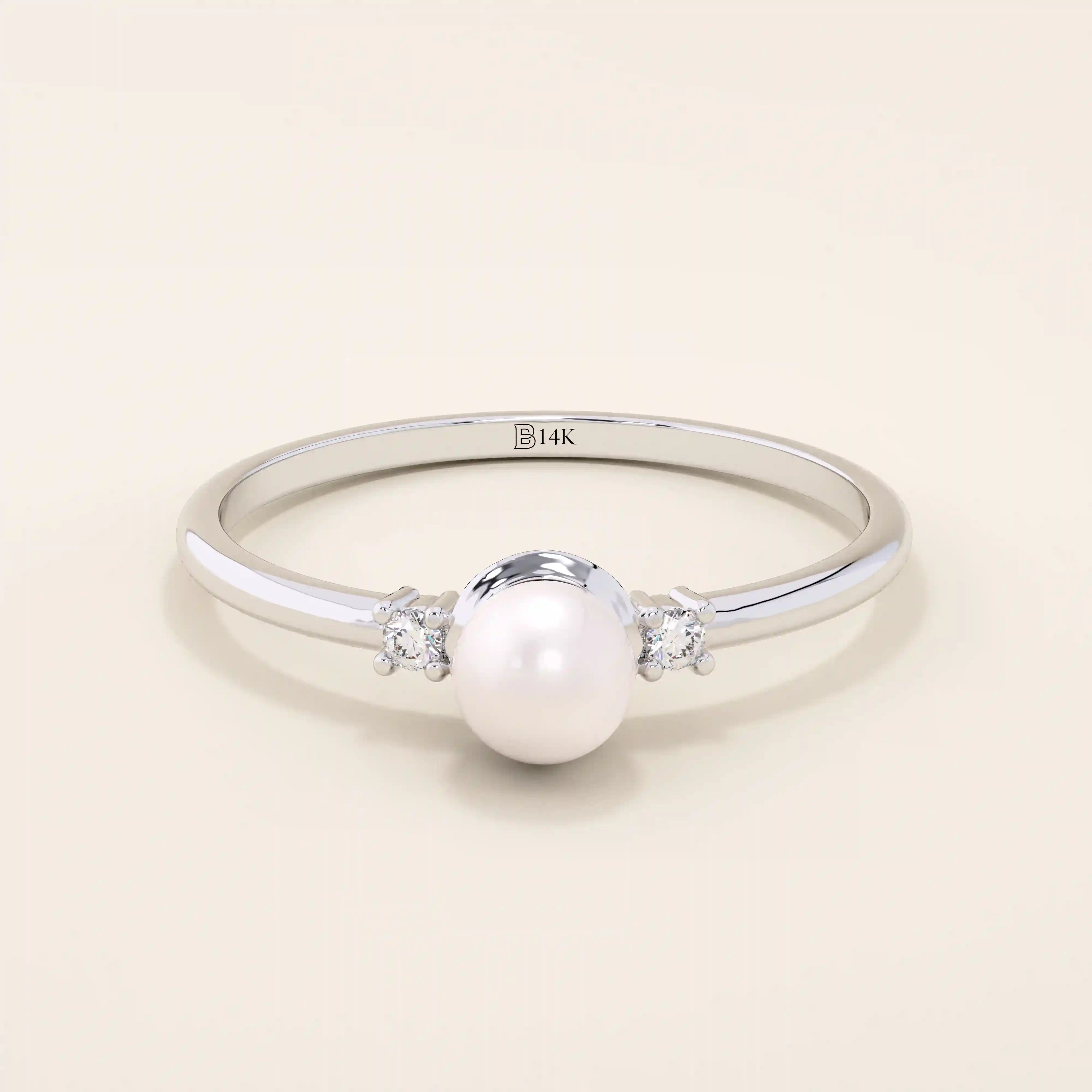 PEARL SOLITAIRE ENGAGEMENT RING IN 14K SOLID GOLD