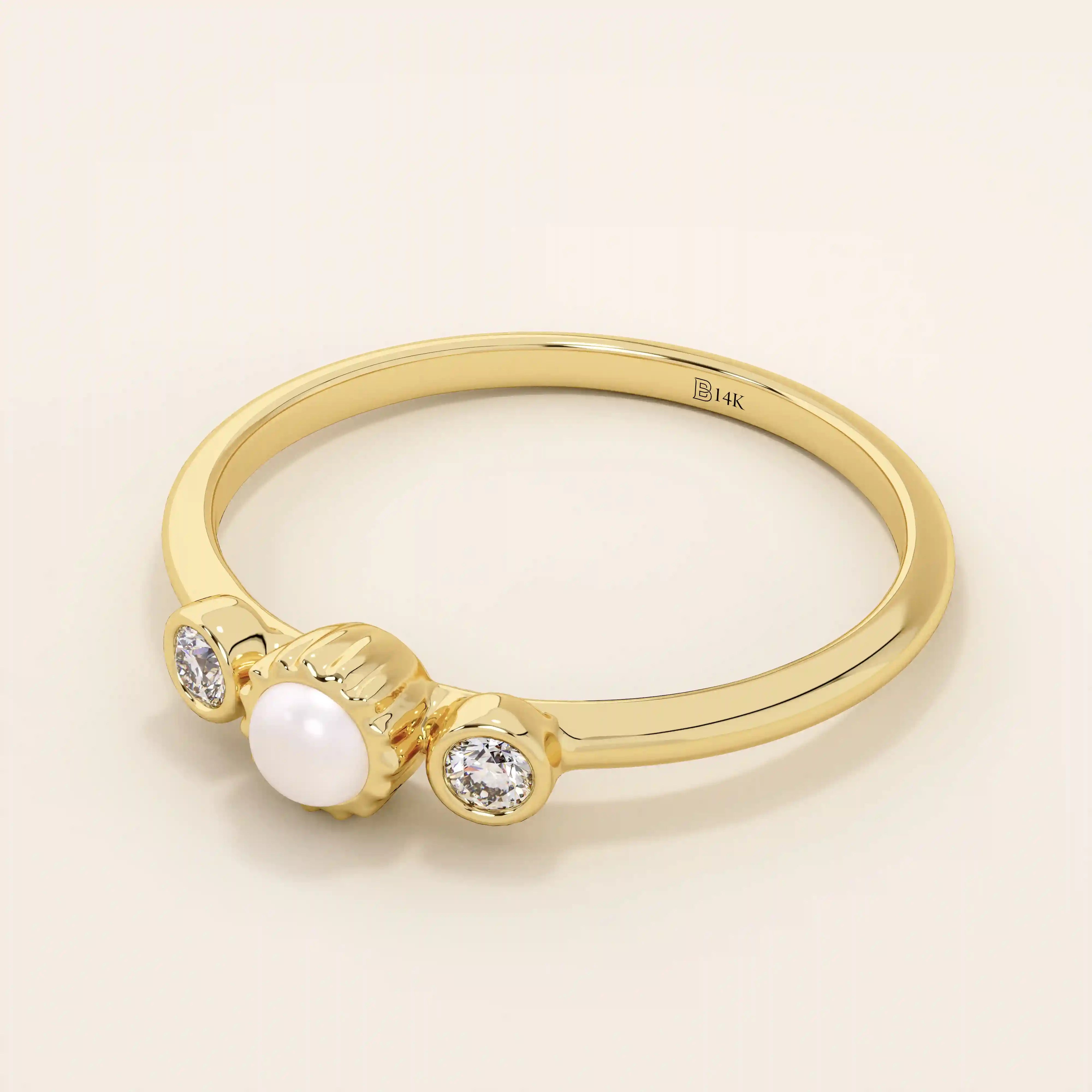 14k solid gold small freshwater pearl engagement ring with tiny moissanite side stones for women