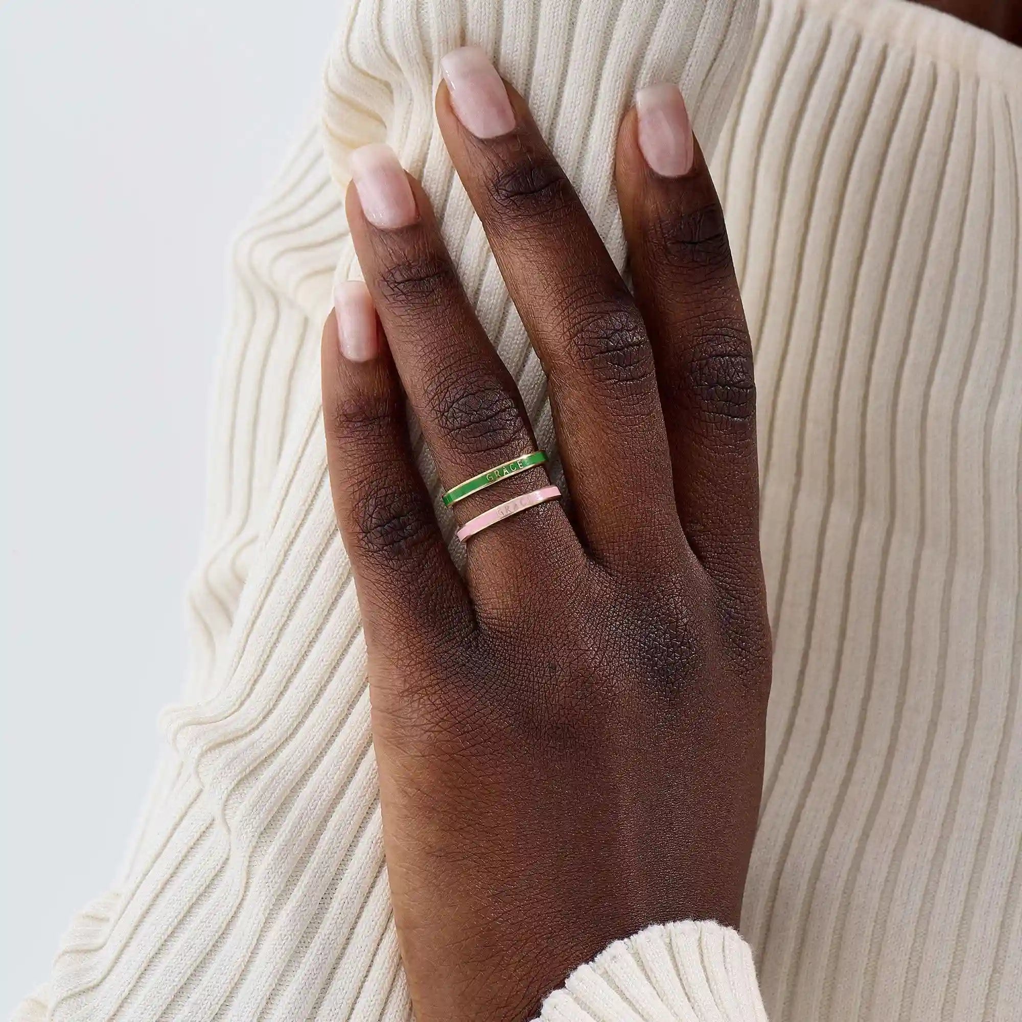 PERSONALIZED BLACK ENAMEL WEDDING BAND IN 14K SOLID GOLD