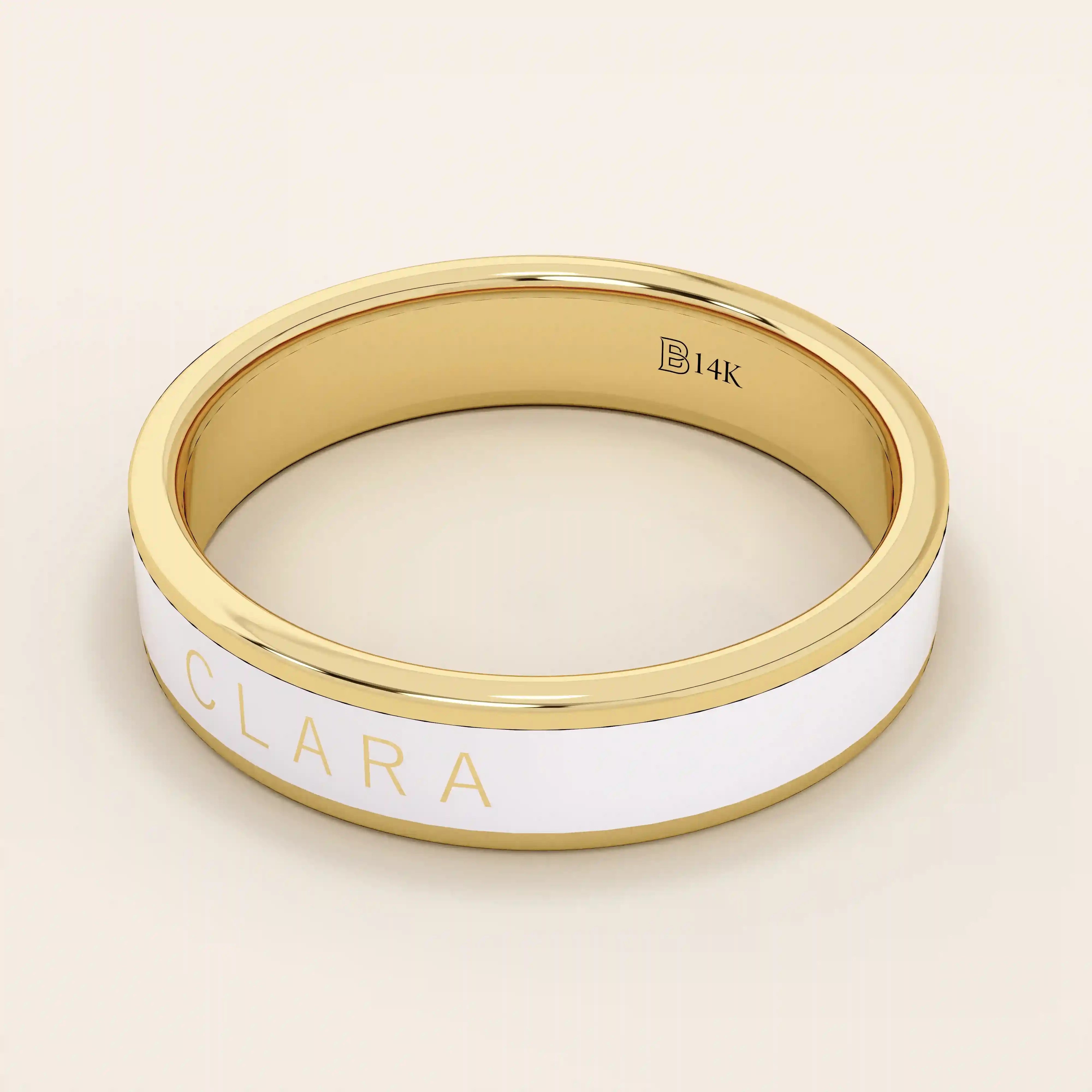 PERSONALIZED BLACK ENAMEL WEDDING BAND IN 14K SOLID GOLD