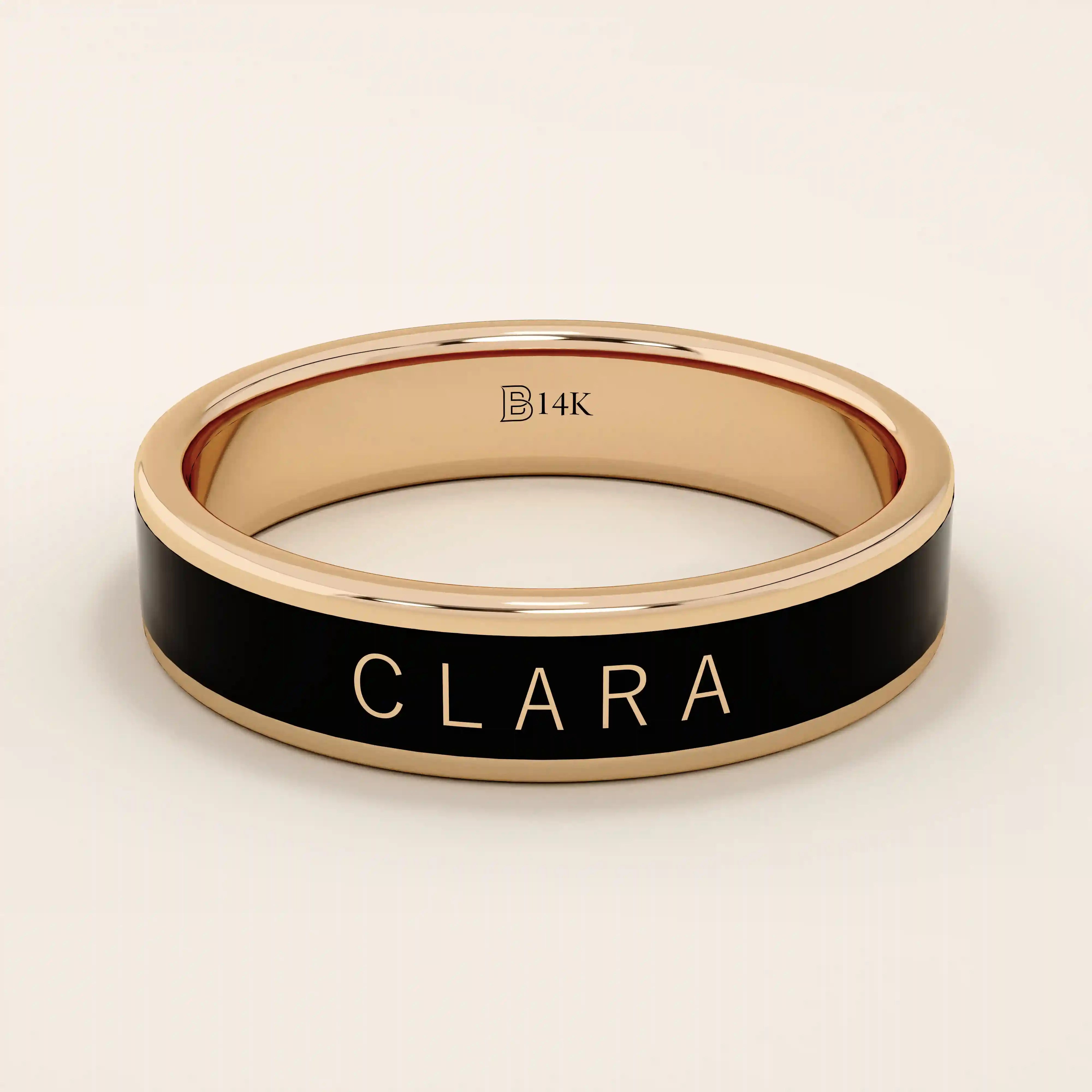 PERSONALIZED BLACK ENAMEL WEDDING BAND IN 14K SOLID GOLD