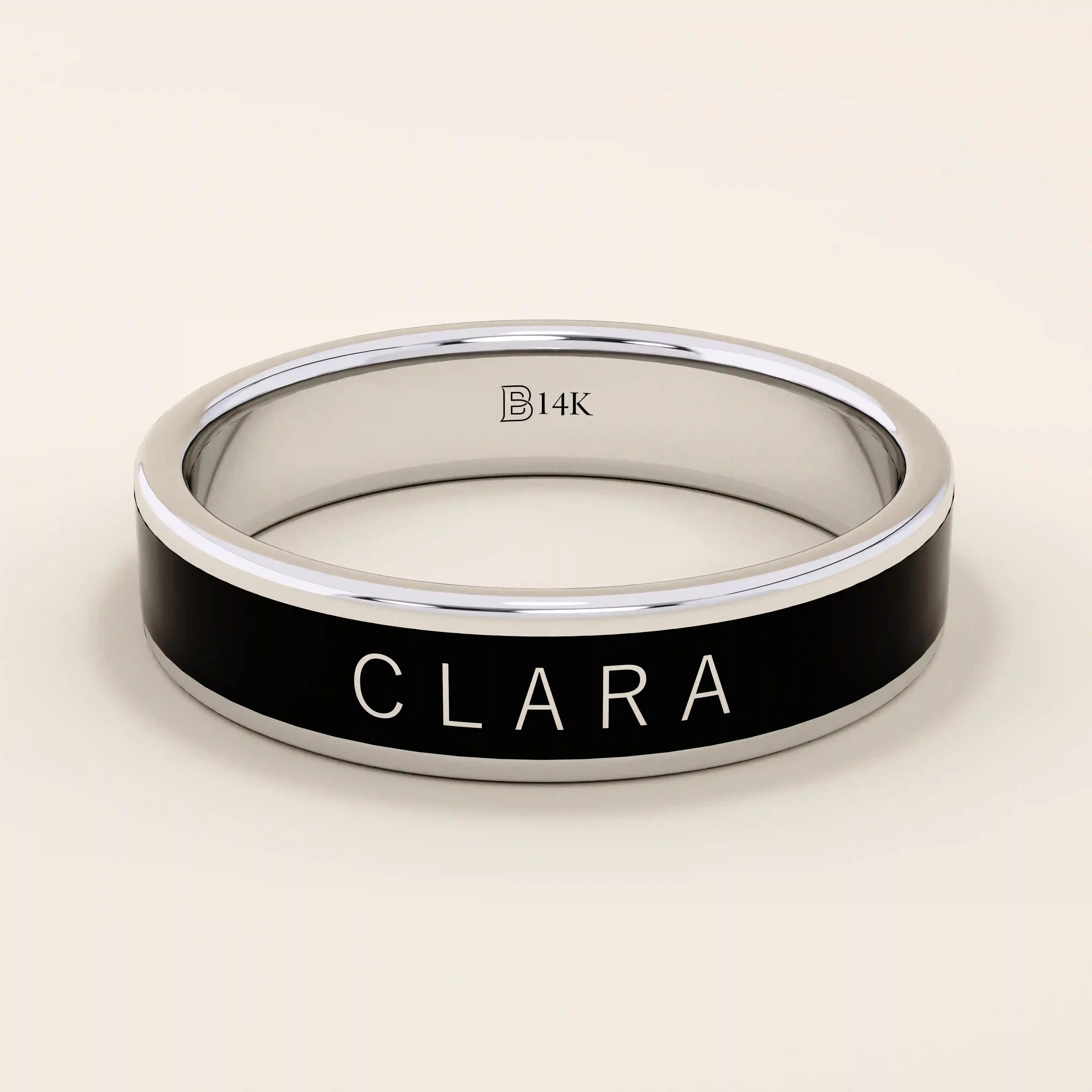 PERSONALIZED BLACK ENAMEL WEDDING BAND IN 14K SOLID GOLD