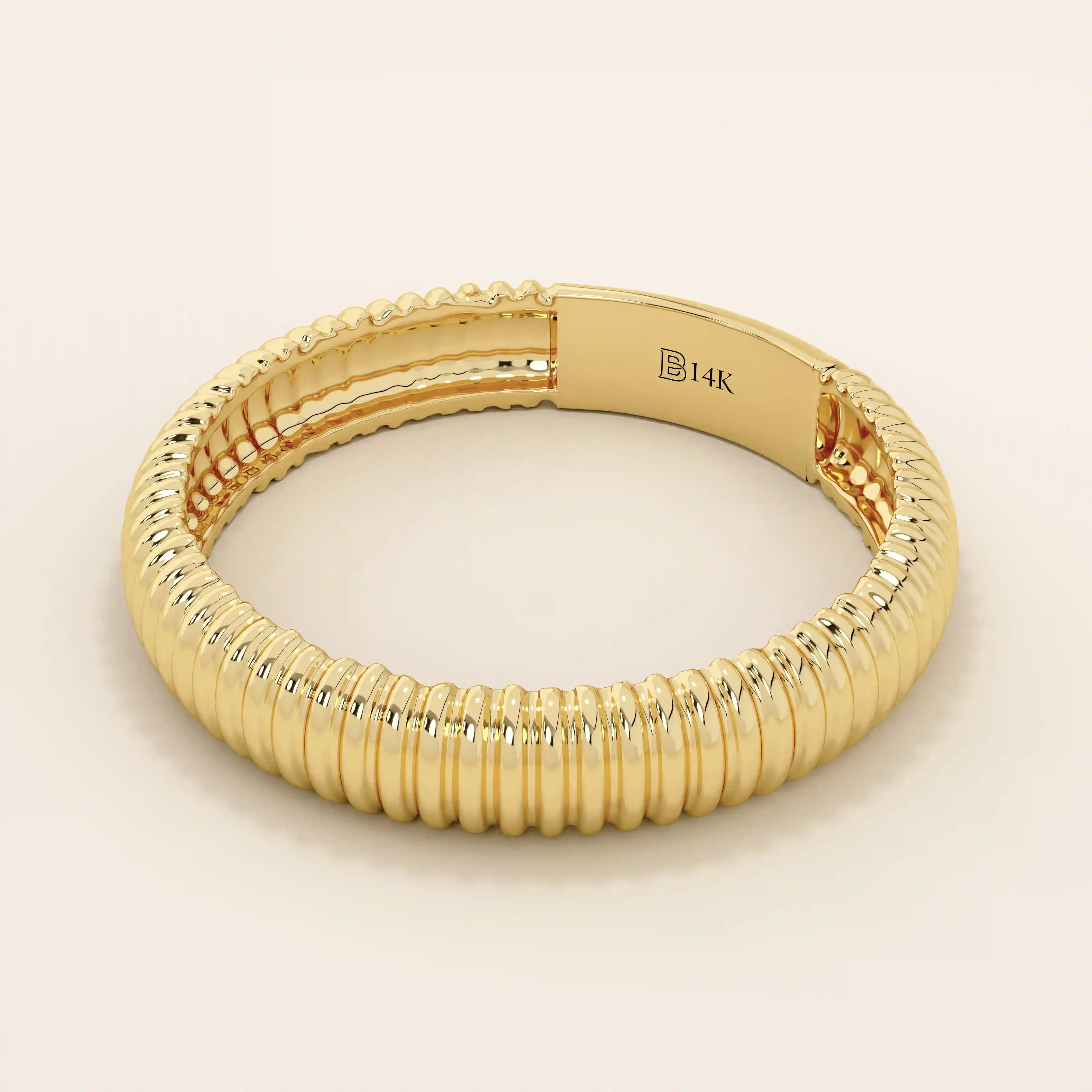 ribbed design dome band wedding stacking ring in 14k solid gold for women