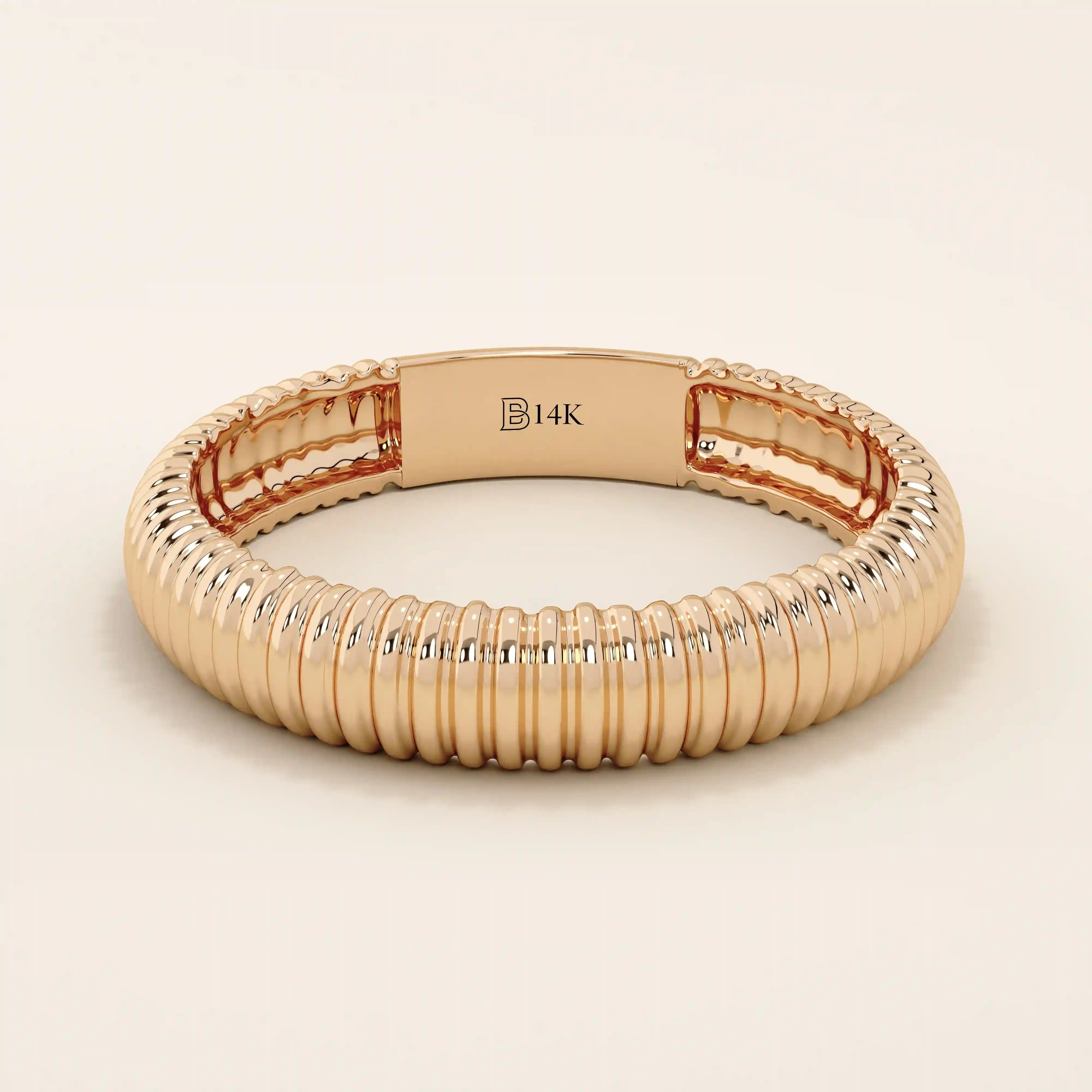 ribbed design dome band wedding stacking ring in 14k solid gold for women