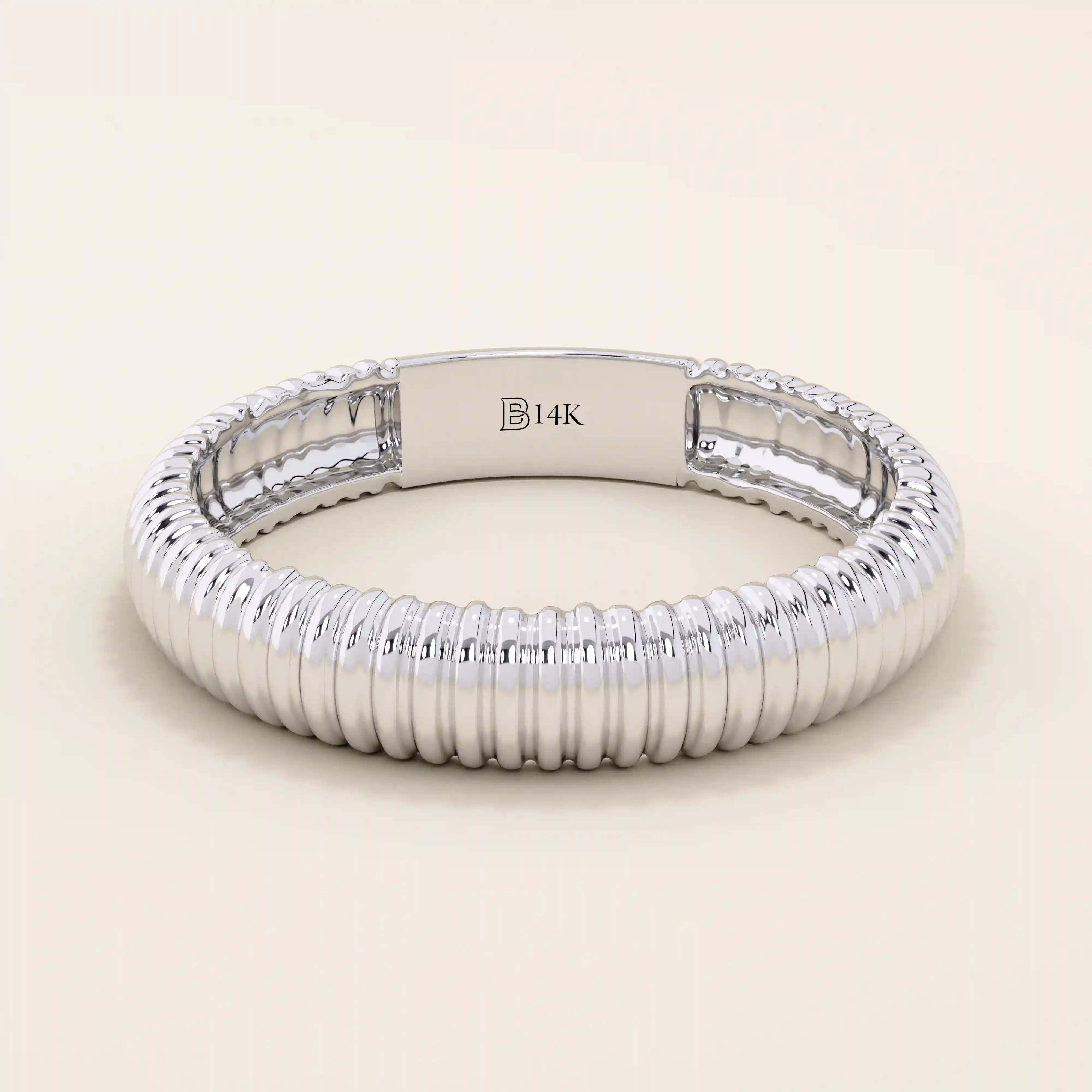 ribbed design dome band wedding stacking ring in 14k solid gold for women
