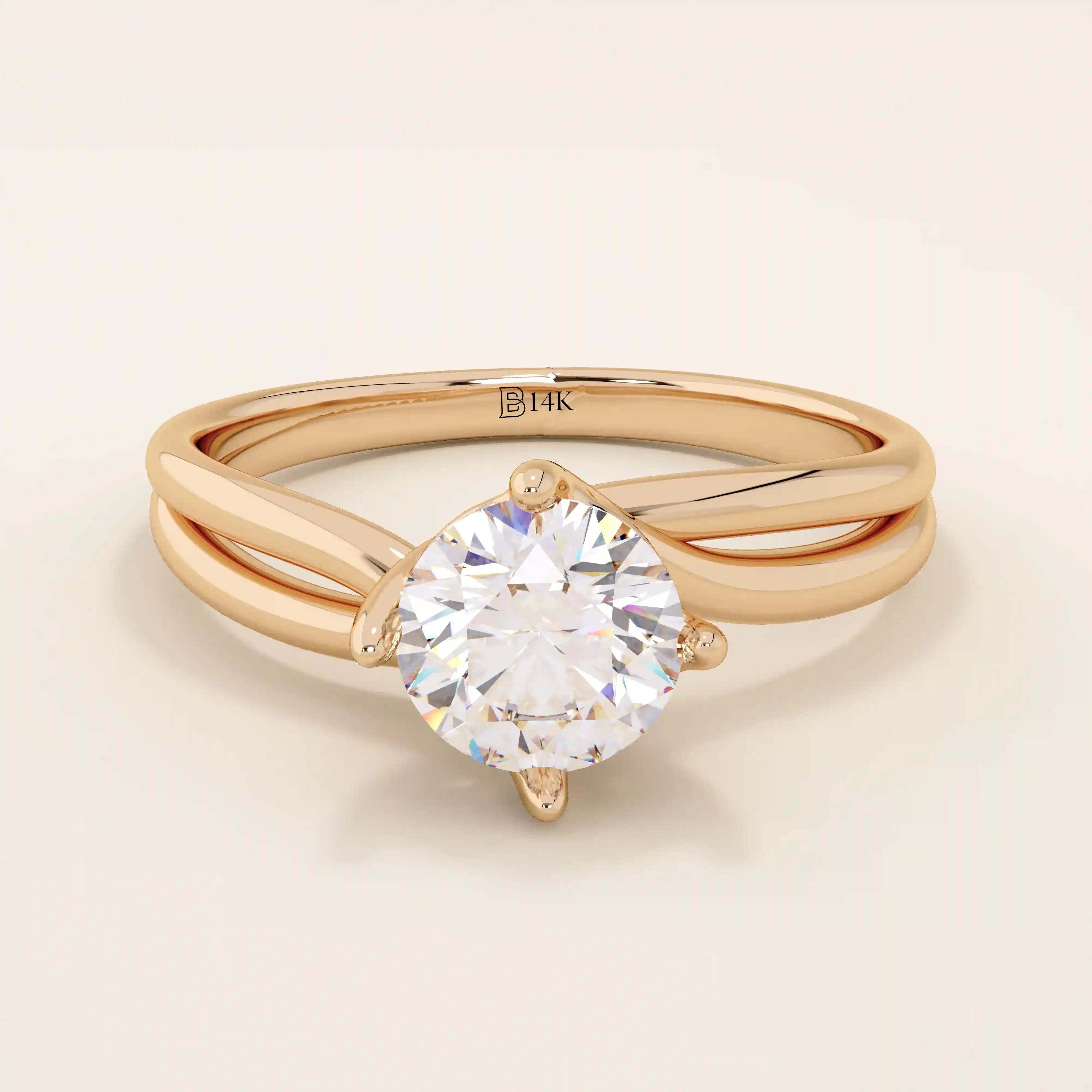 ROUND CUT LAB GROWN MOISSANITE SOLITAIRE ENGAGEMENT RING IN 14K SOLID GOLD