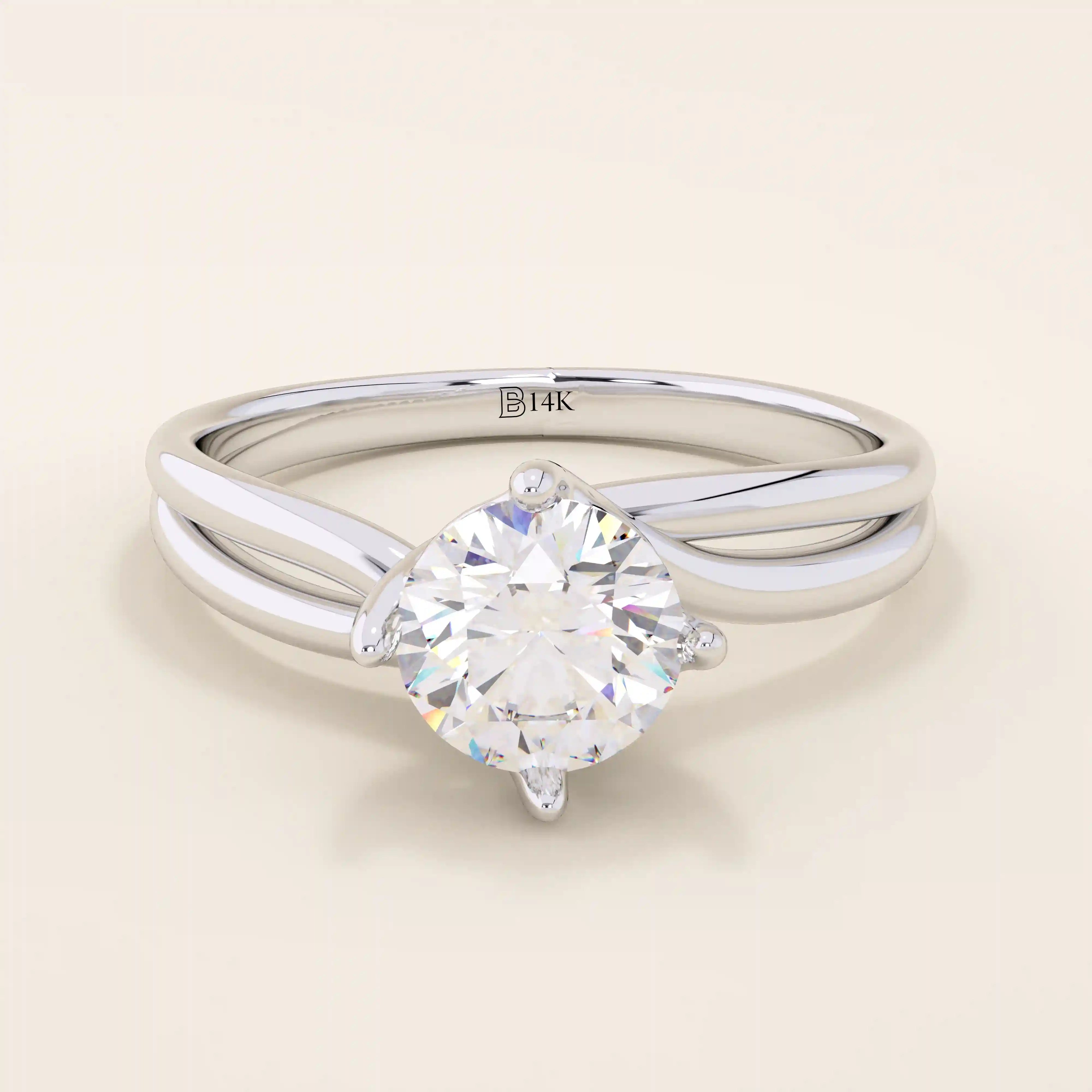 ROUND CUT LAB GROWN MOISSANITE SOLITAIRE ENGAGEMENT RING IN 14K SOLID GOLD