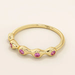 5 lab grown pink ruby birthstones in bezel set stackable wedding ring in 14k solid gold for women