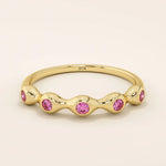 5 lab grown pink ruby birthstones in bezel set stackable wedding ring in 14k solid gold for women