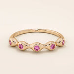 5 lab grown pink ruby birthstones in bezel set stackable wedding ring in 14k solid gold for women