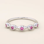 5 lab grown pink ruby birthstones in bezel set stackable wedding ring in 14k solid gold for women