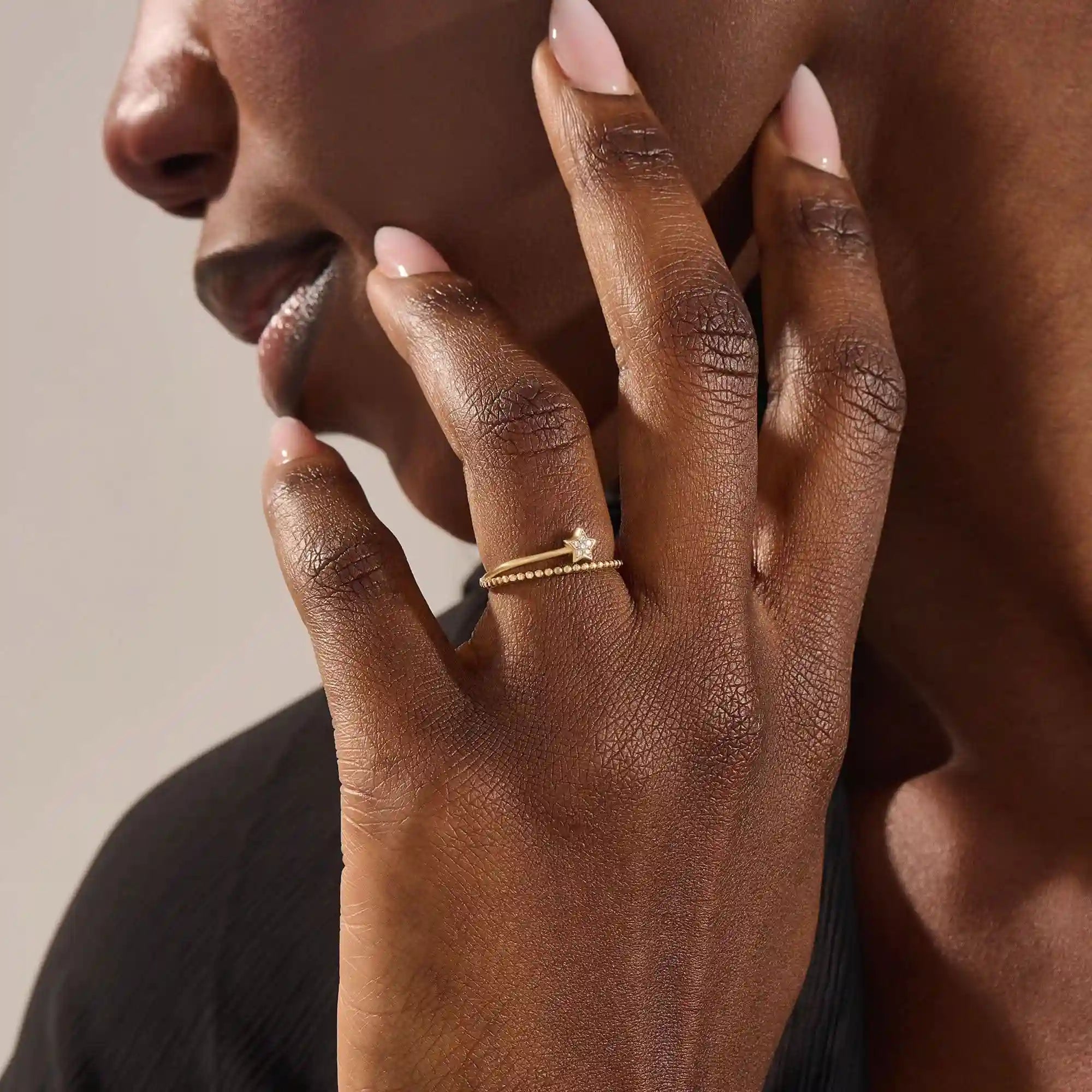 beaded split band shooting falling star stacking statement ring in 14k sold yellow gold for women