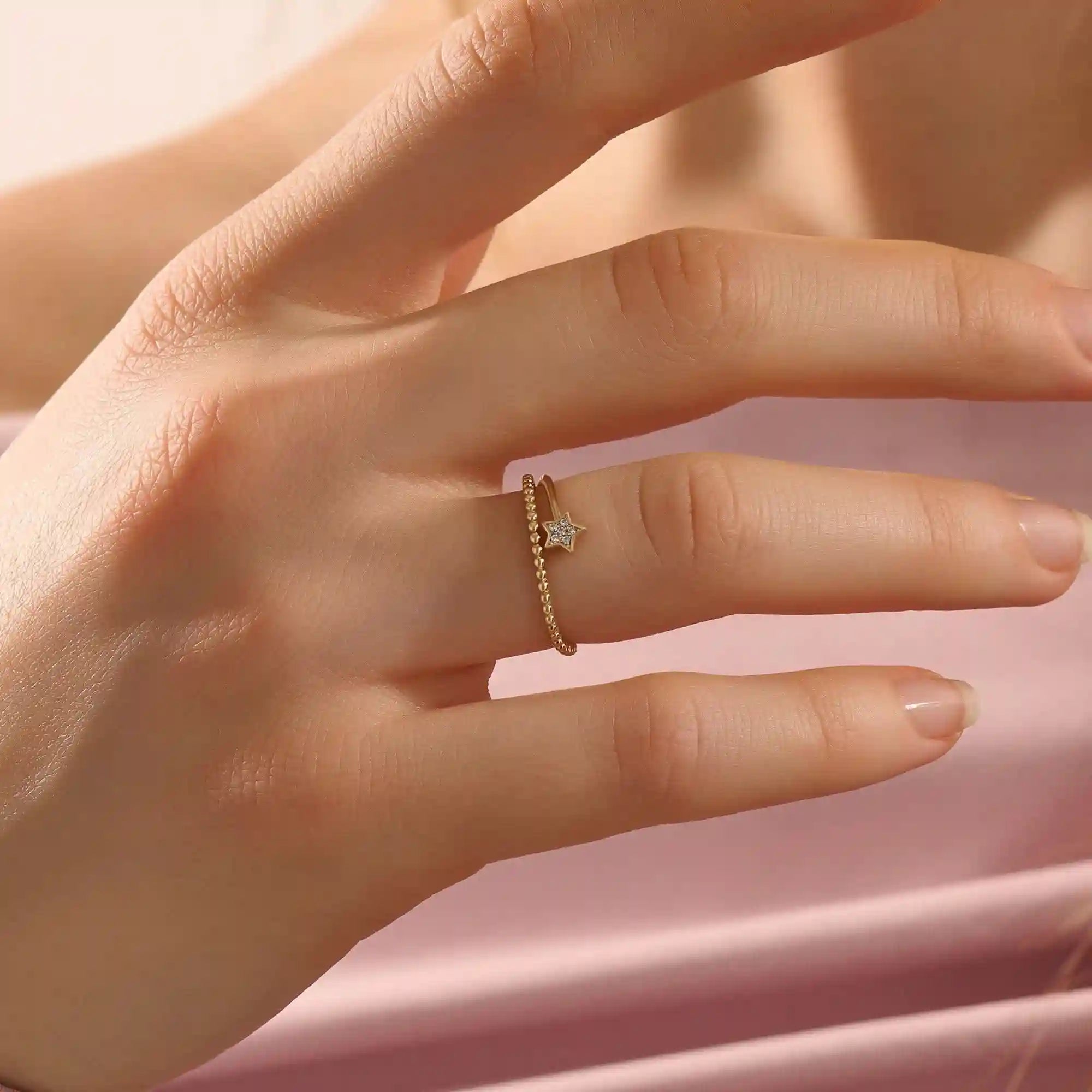 beaded split band shooting falling star stacking statement ring in 14k sold yellow gold for women