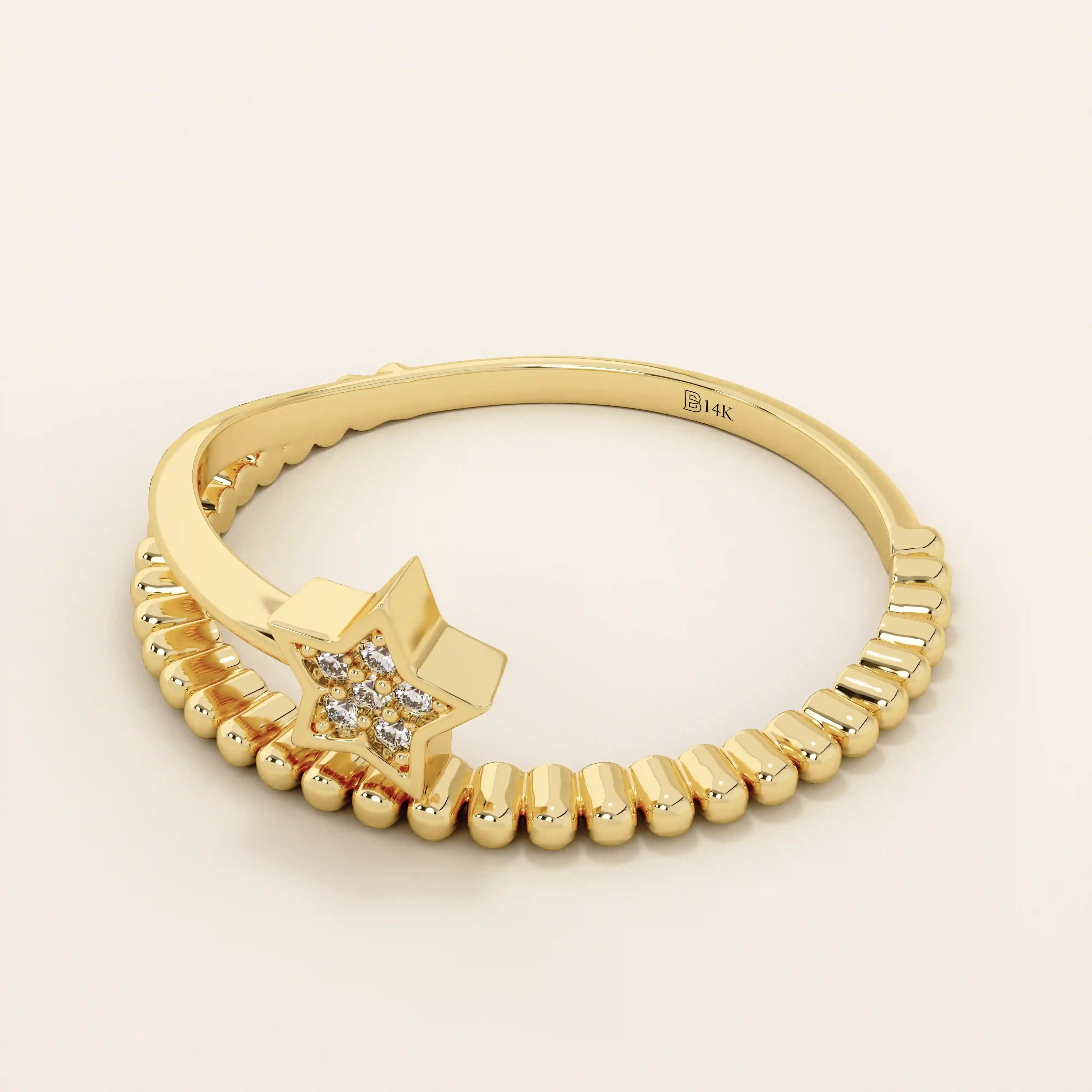 beaded split band shooting falling star stacking statement ring in 14k sold yellow gold for women
