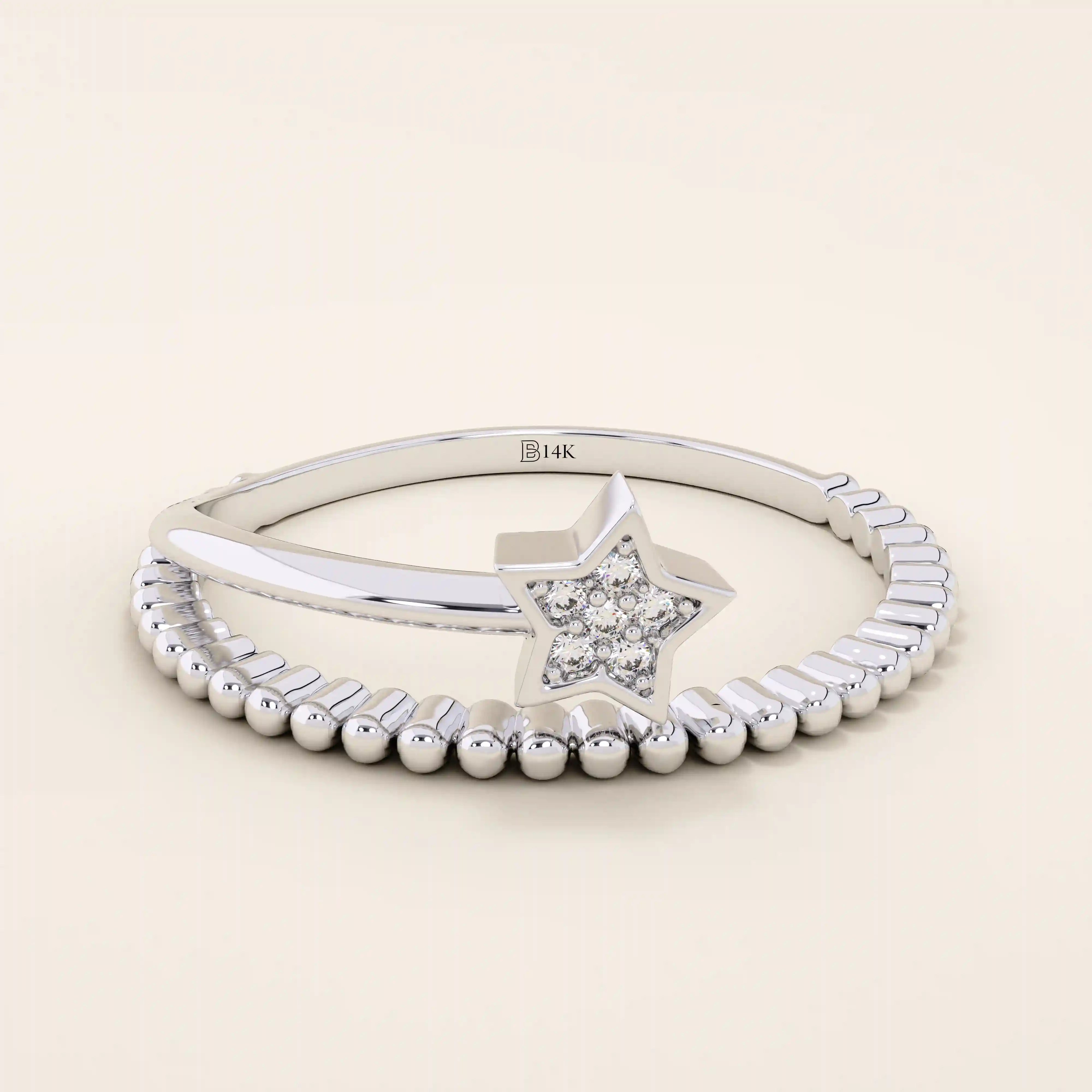 beaded split band shooting falling star stacking statement ring in 14k sold yellow gold for women