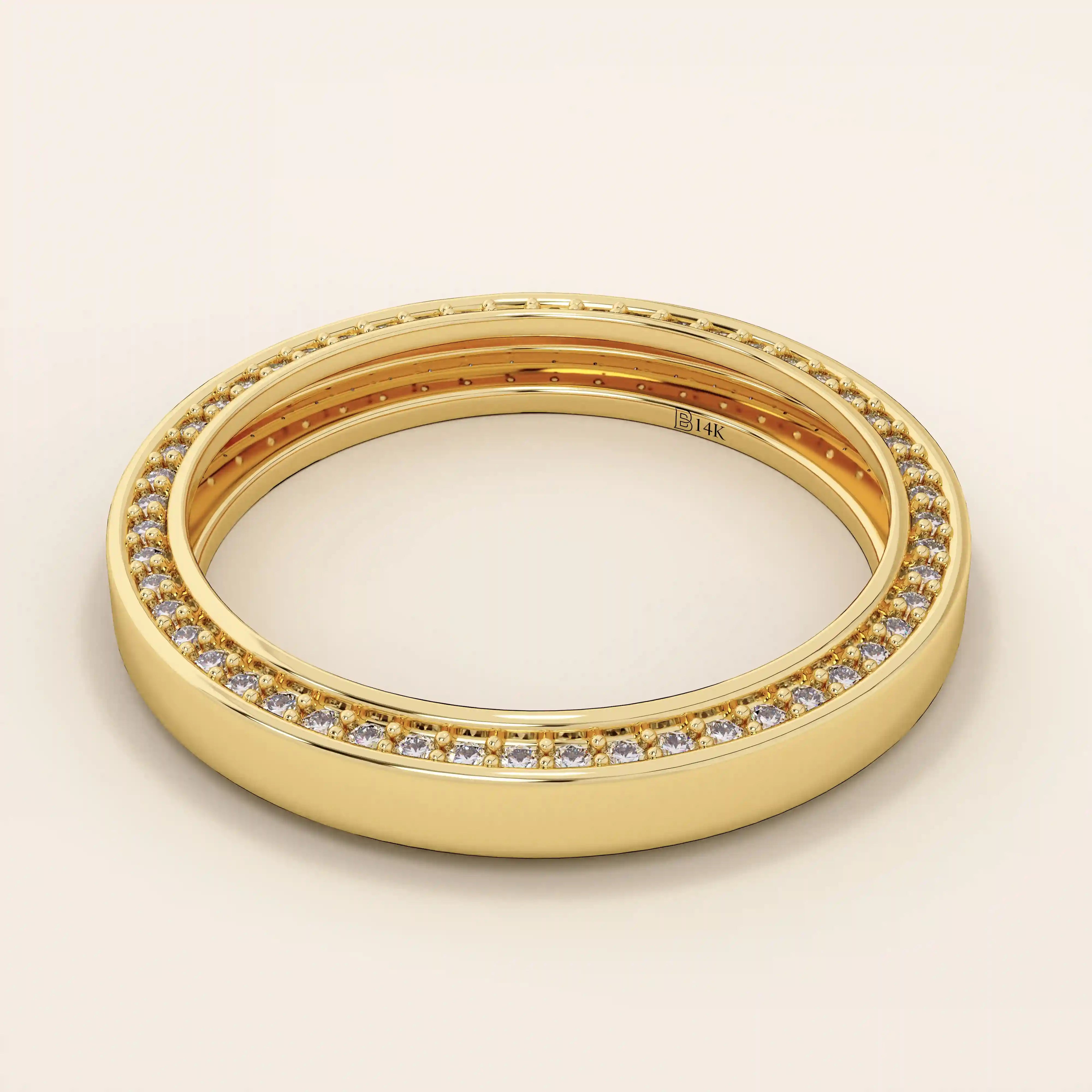 double side pave eternity thick wedding band in 14k solid yellow rose white gold for women