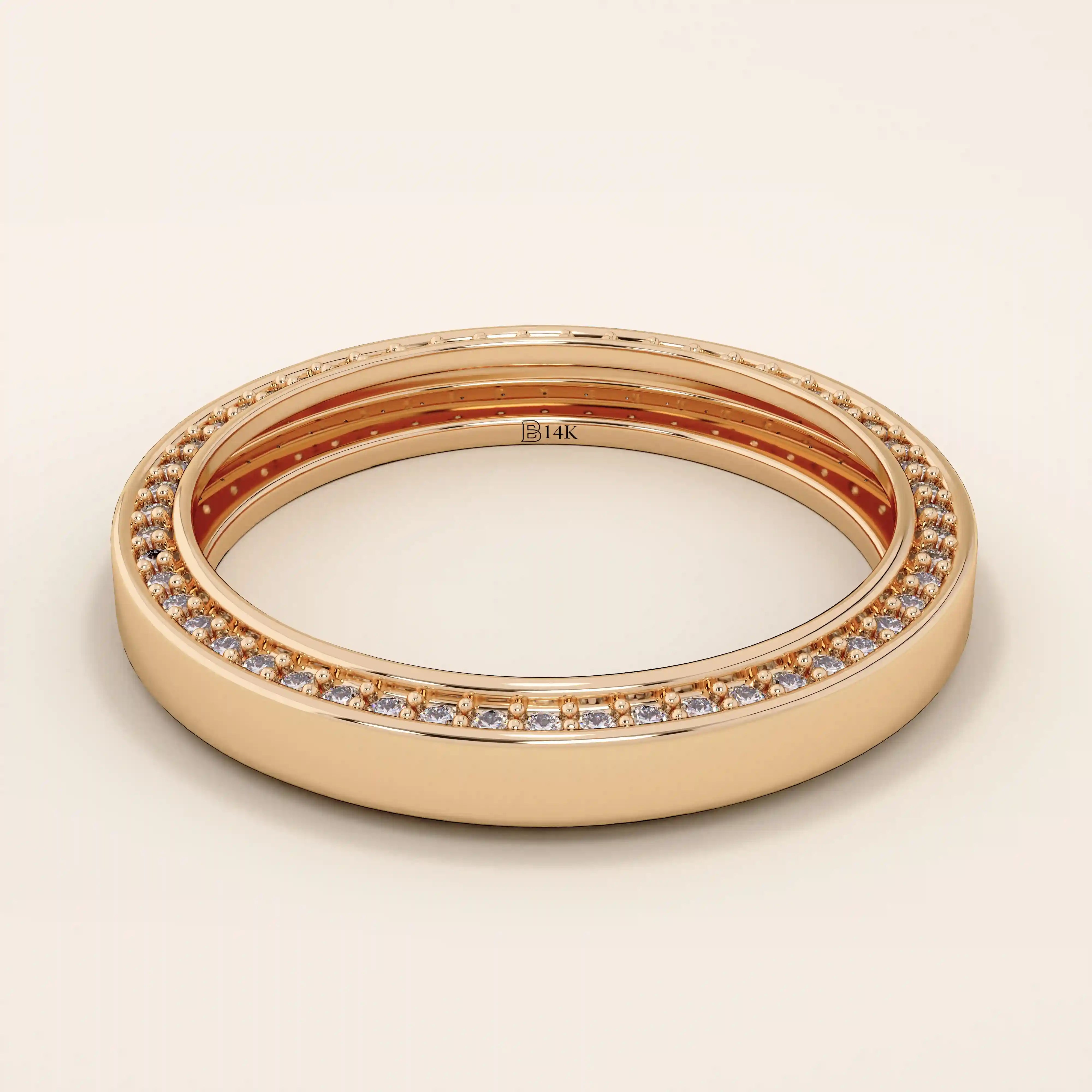 double side pave eternity thick wedding band in 14k solid yellow rose white gold for women