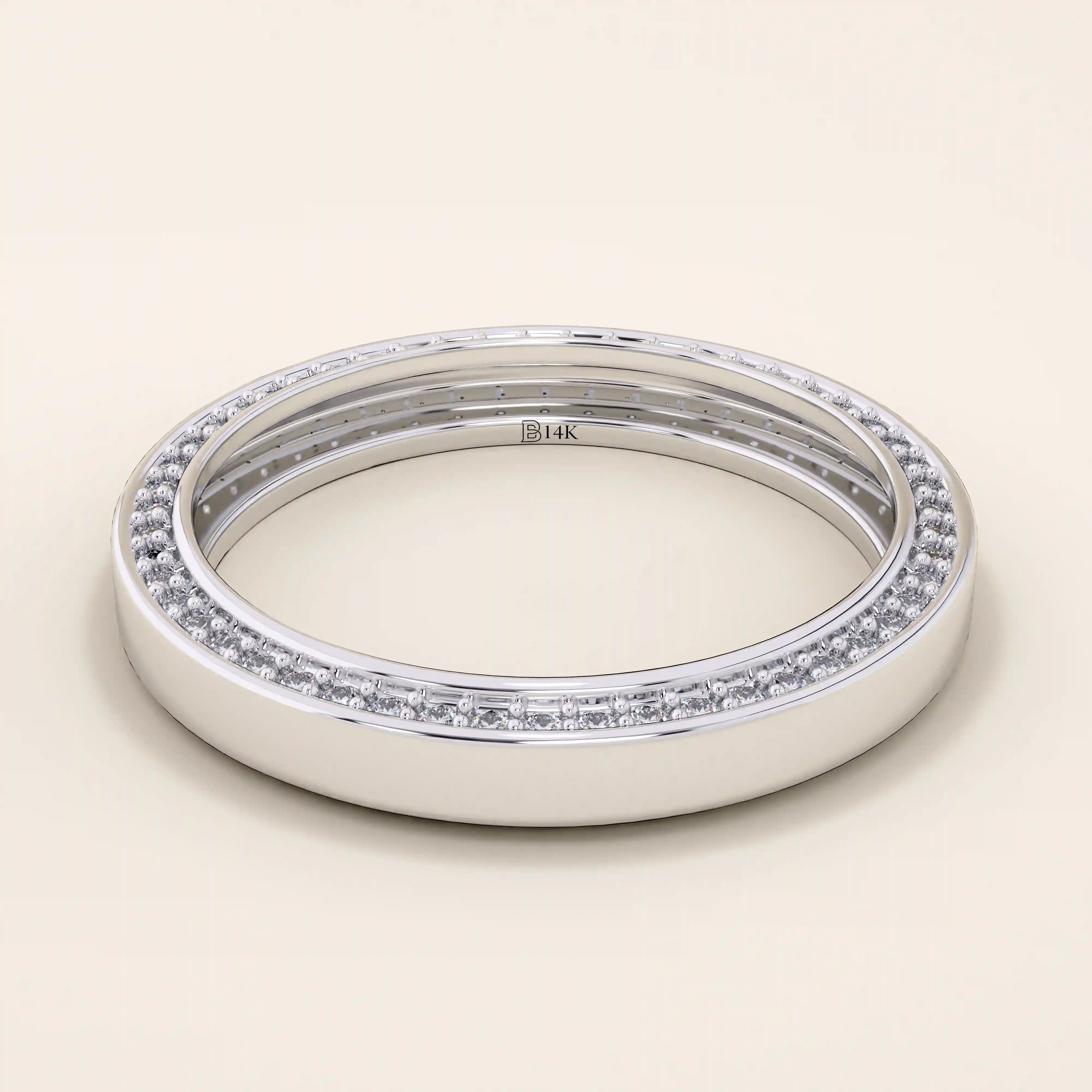 double side pave eternity thick wedding band in 14k solid yellow rose white gold for women