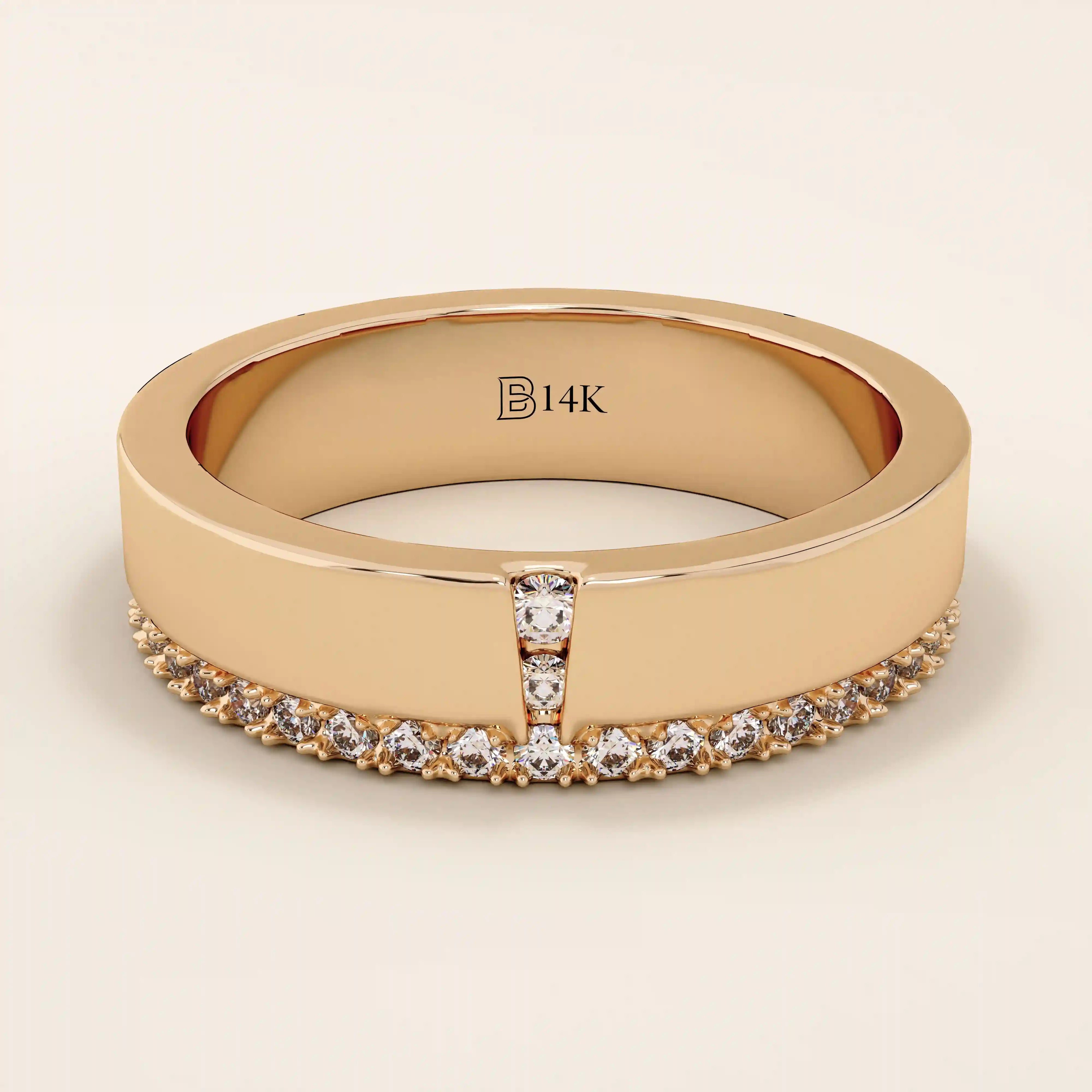 14K SOLID YELLOW GOLD SIDE PAVE CZ WEDDING BAND RING
