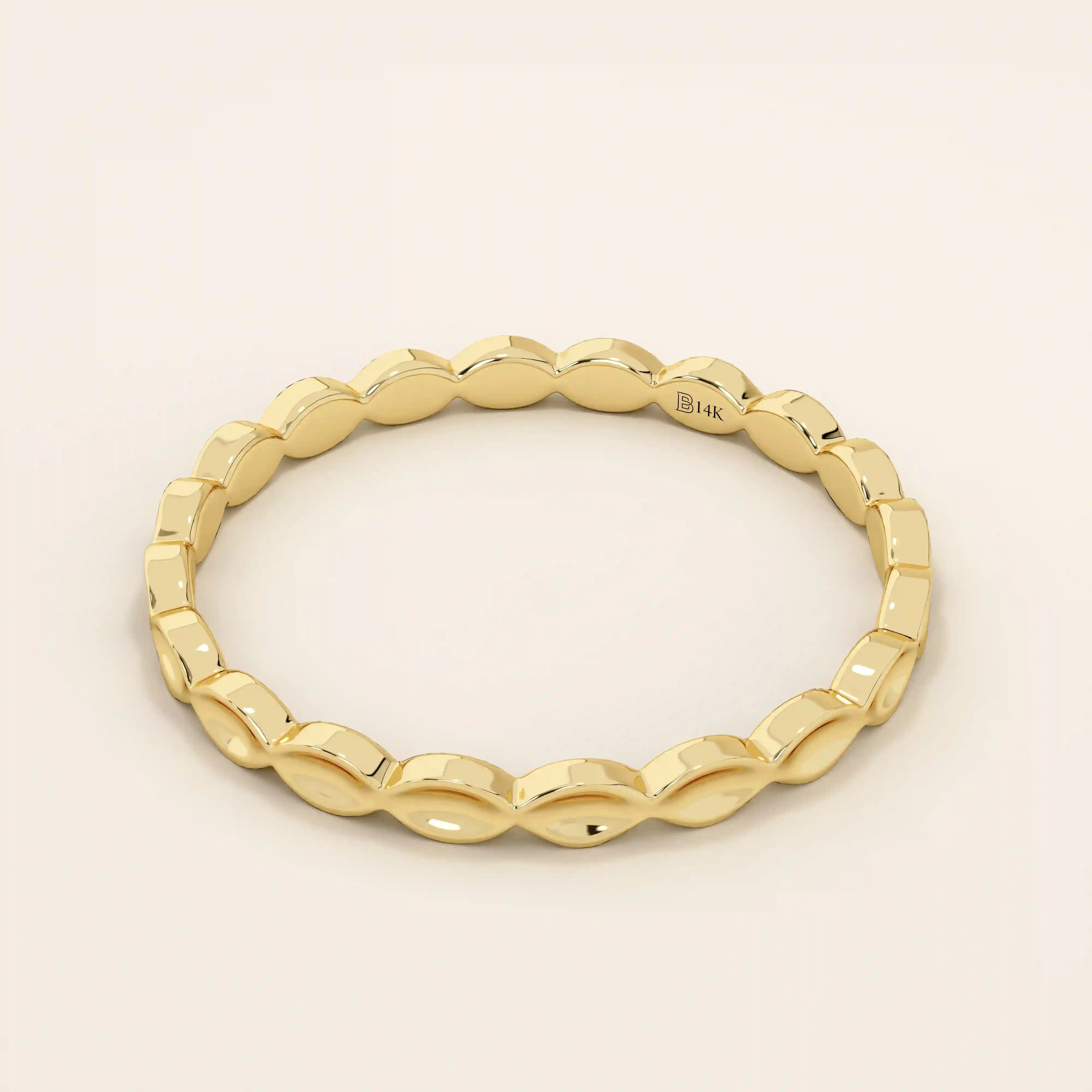 14K solid gold plain slim bumpy stacking ring for women