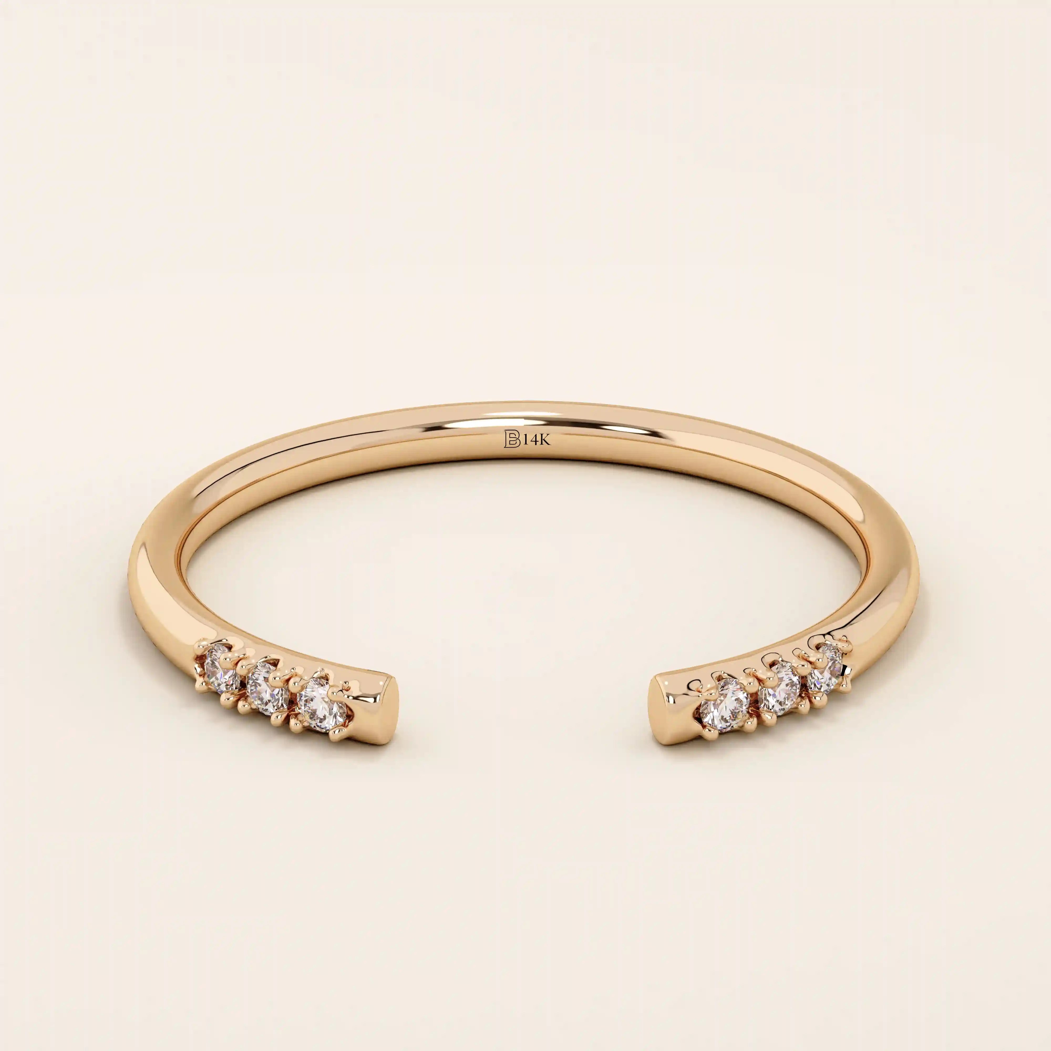 14k solid gold open band stacking wedding ring with tiny moissanite stones