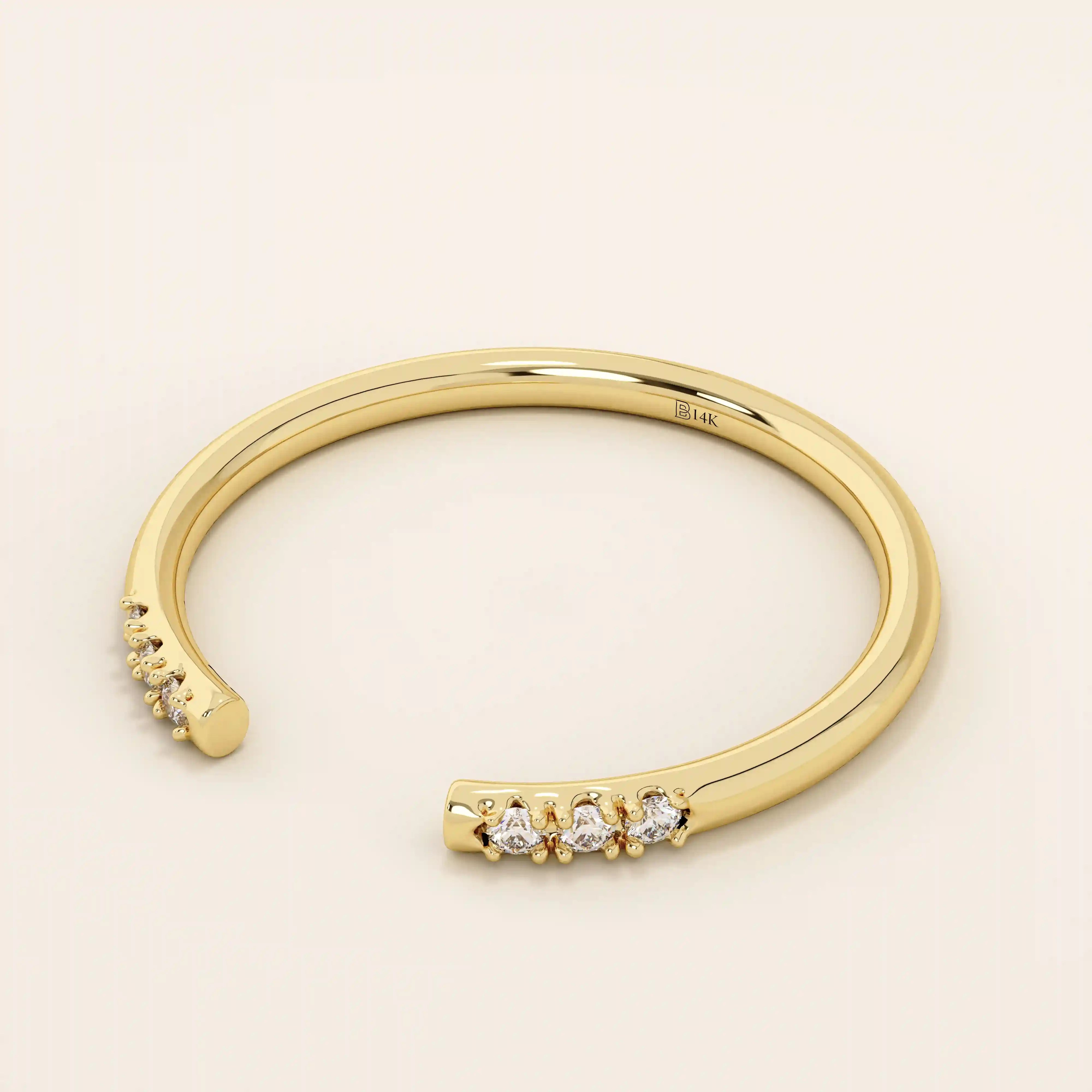 14k solid gold open band stacking wedding ring with tiny moissanite stones
