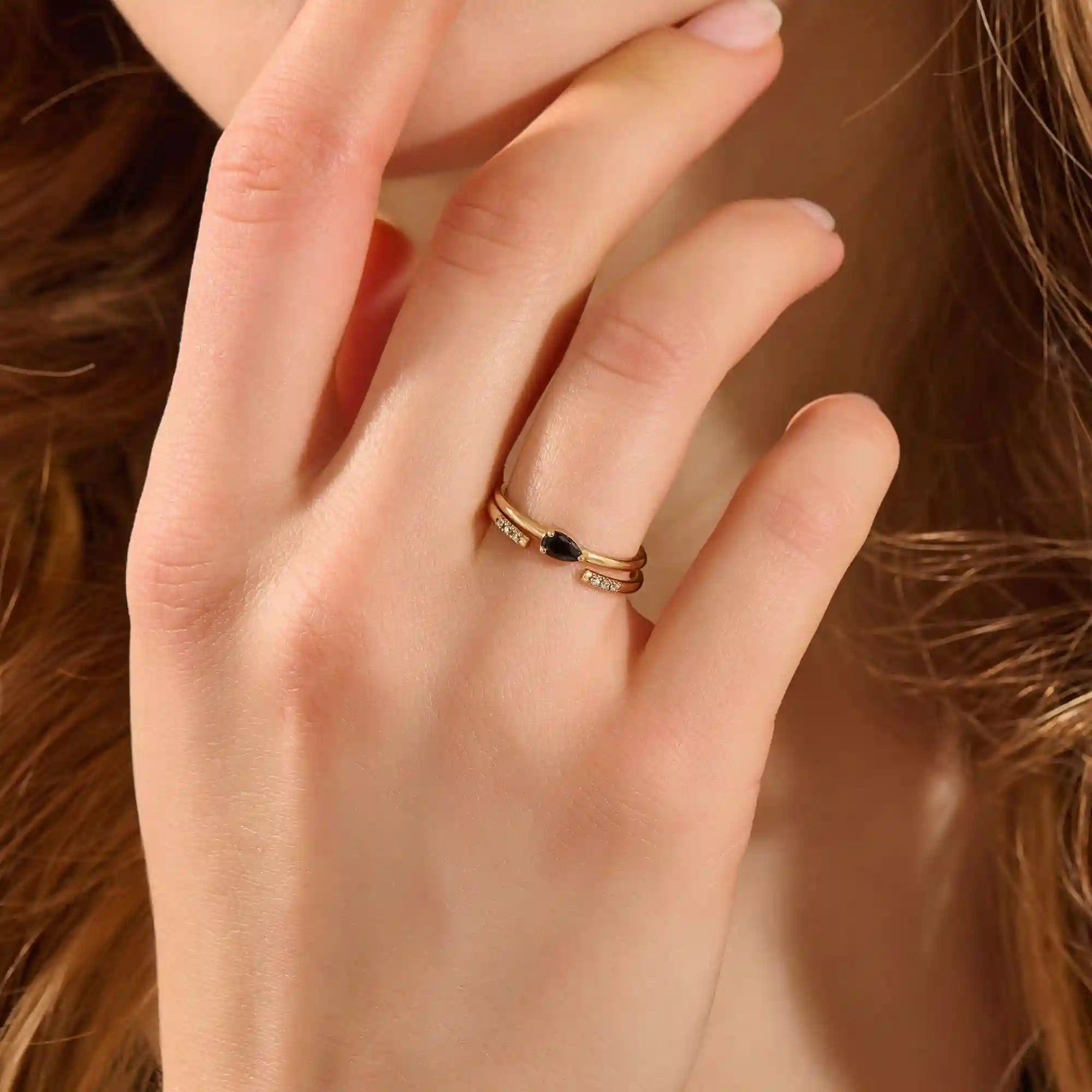 14k solid gold open band stacking wedding ring with tiny moissanite stones