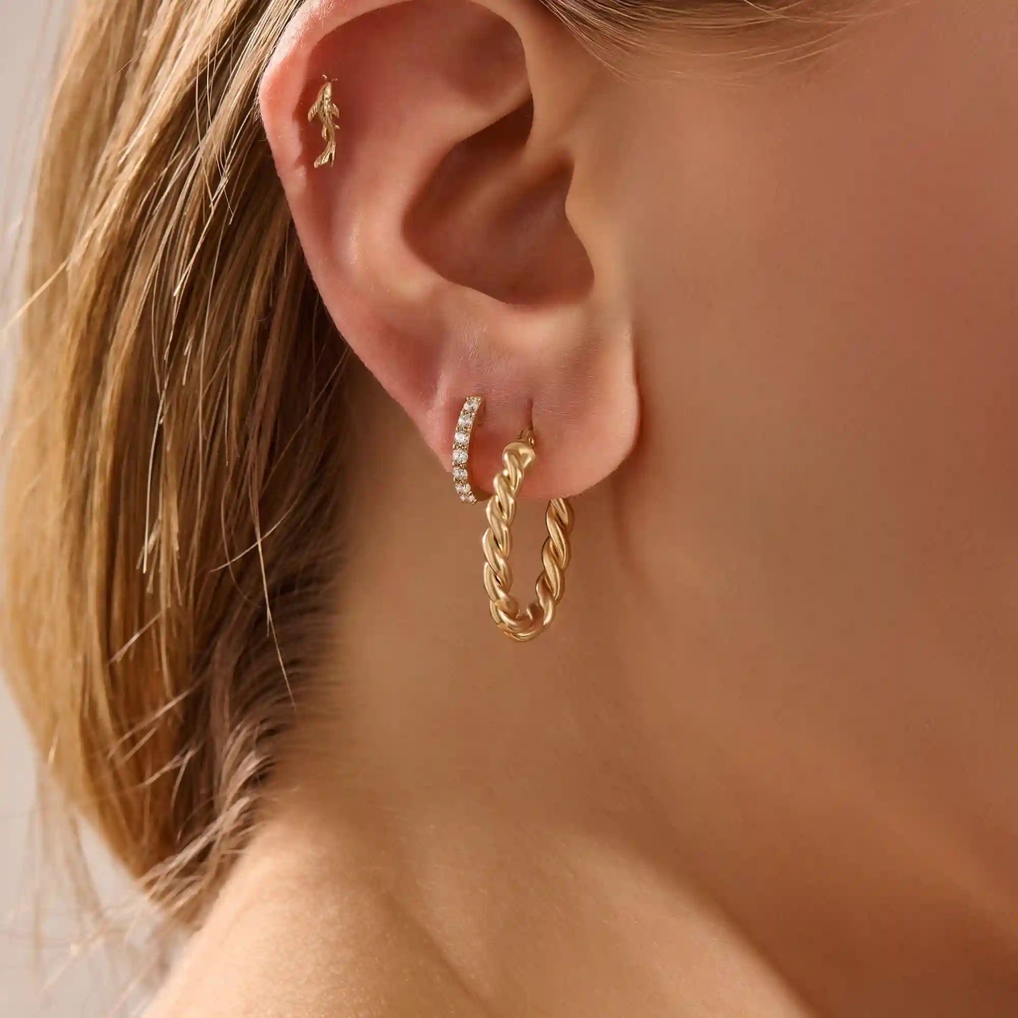 14k solid gold pave moissanite small hoop earrings for women