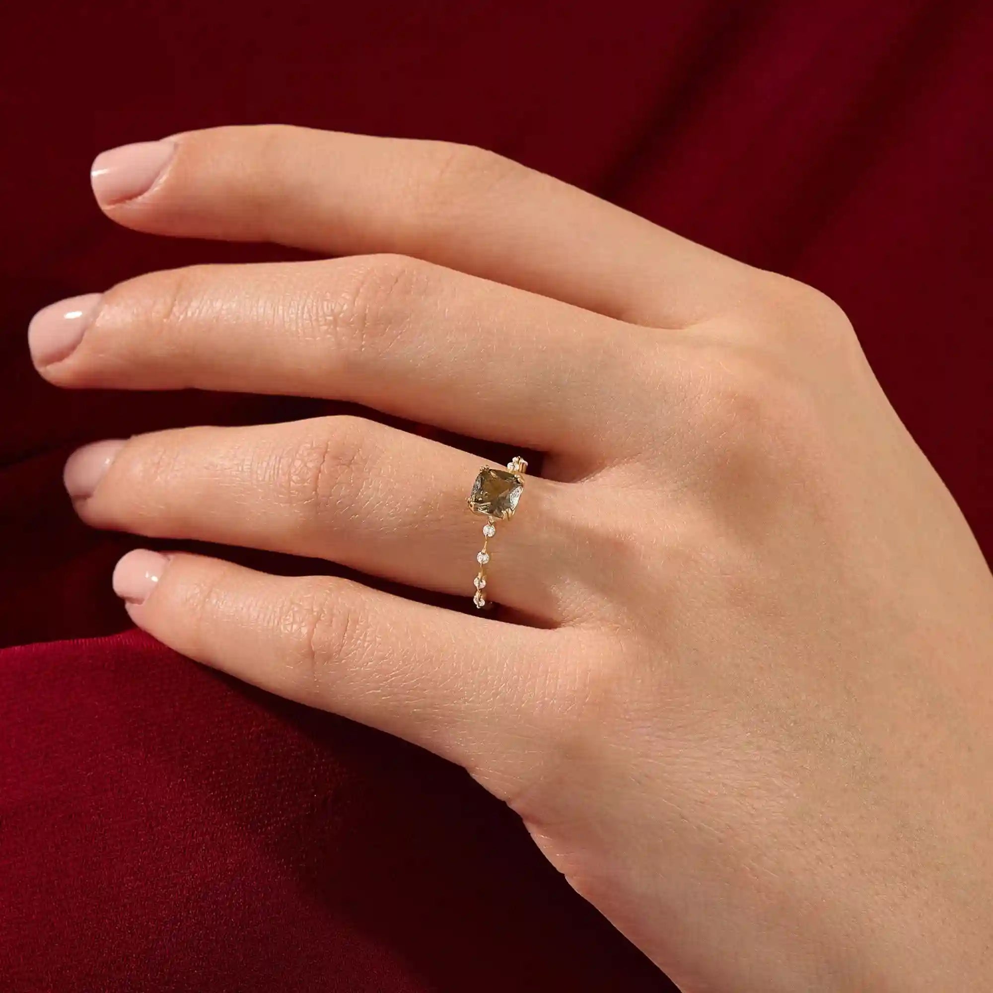 14k solid gold cushion cut lab grown smoky grey quartz engagement ring for women