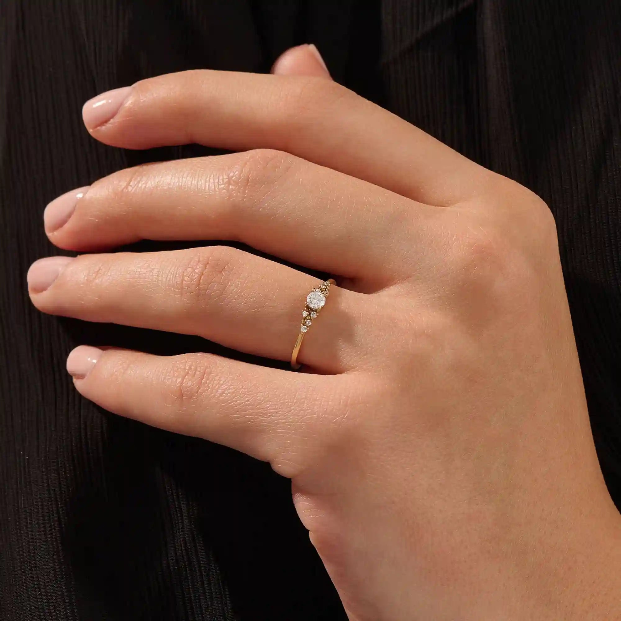 14k solid gold solitaire cluster engagement ring for women