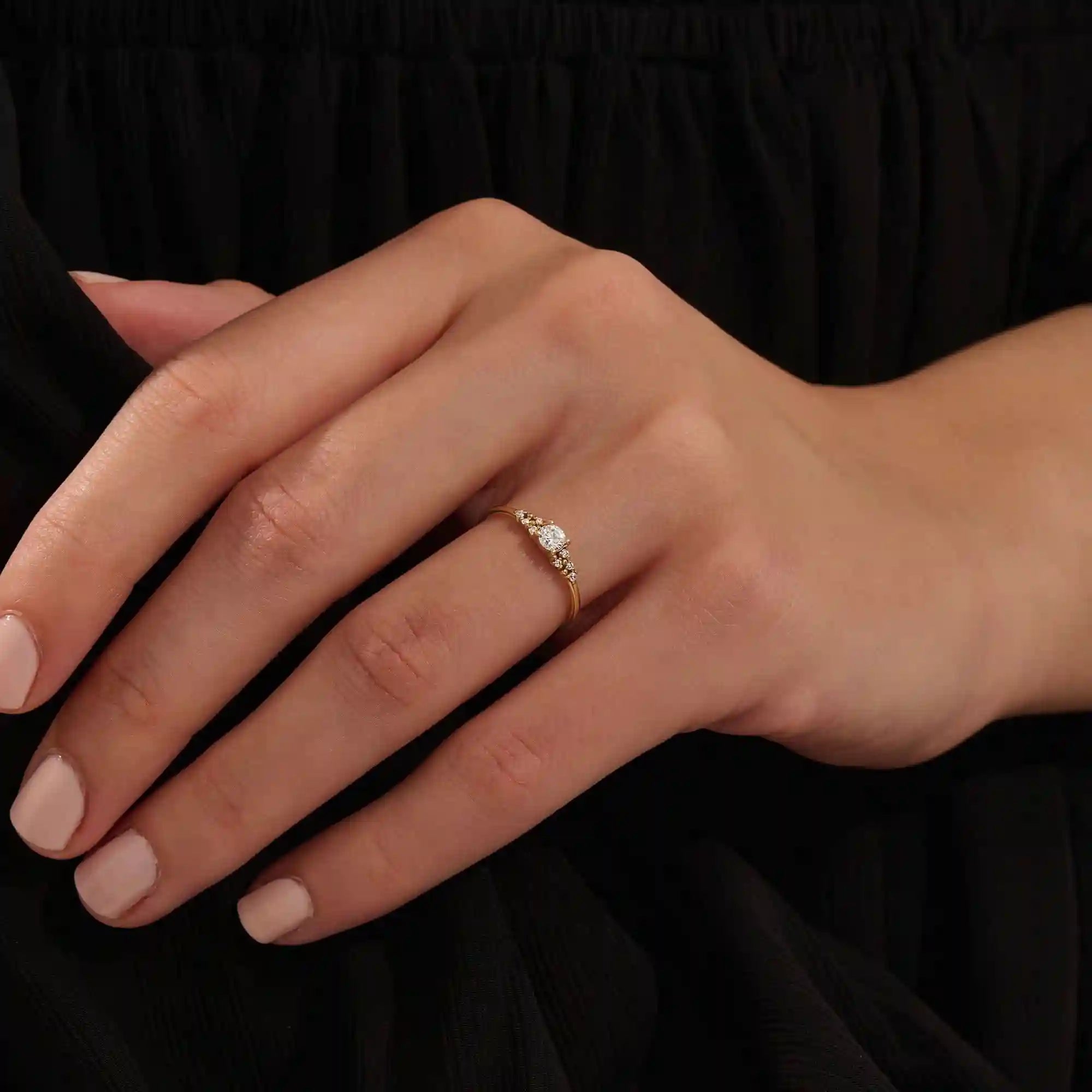 14k solid gold solitaire cluster engagement ring for women