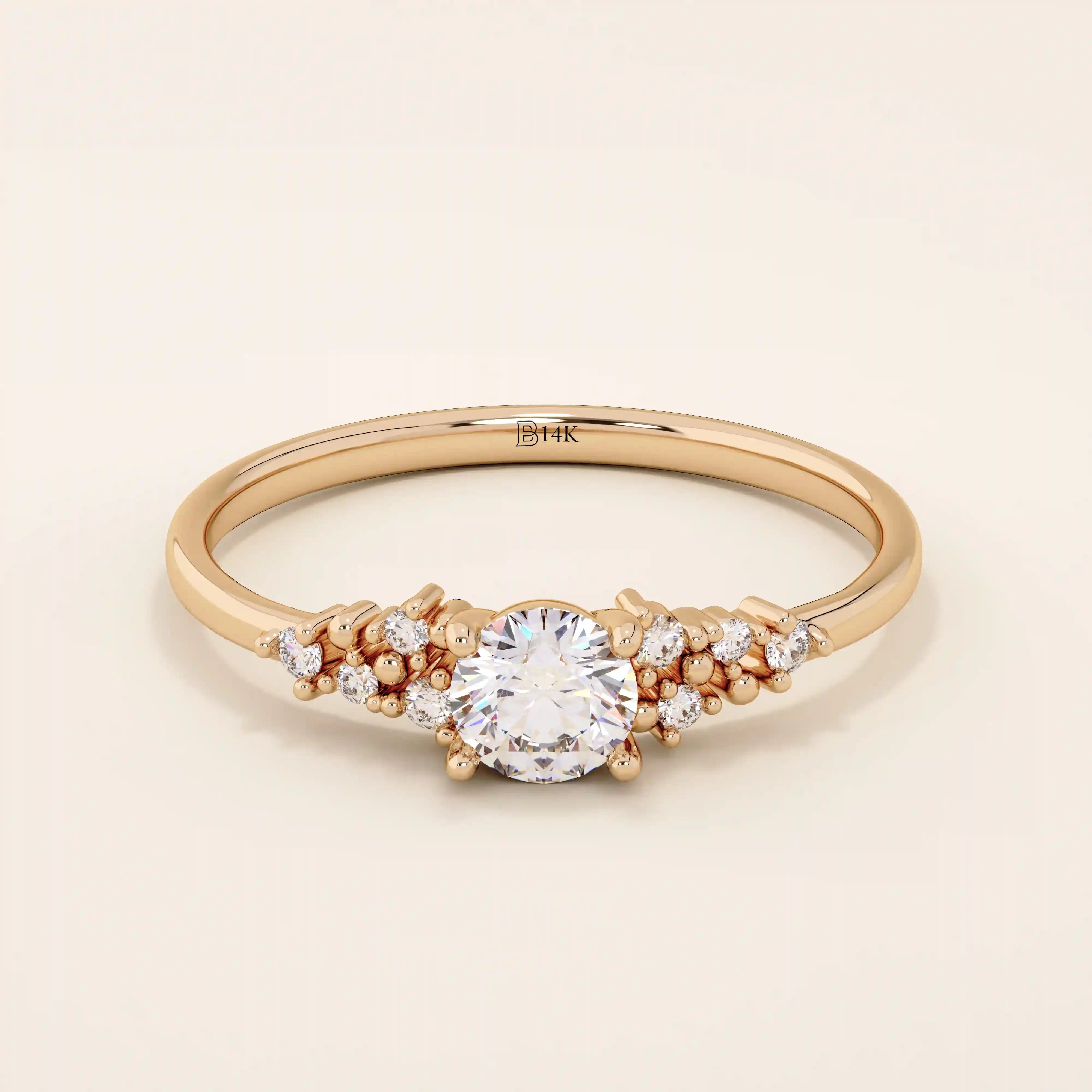 14k solid gold solitaire cluster engagement ring for women