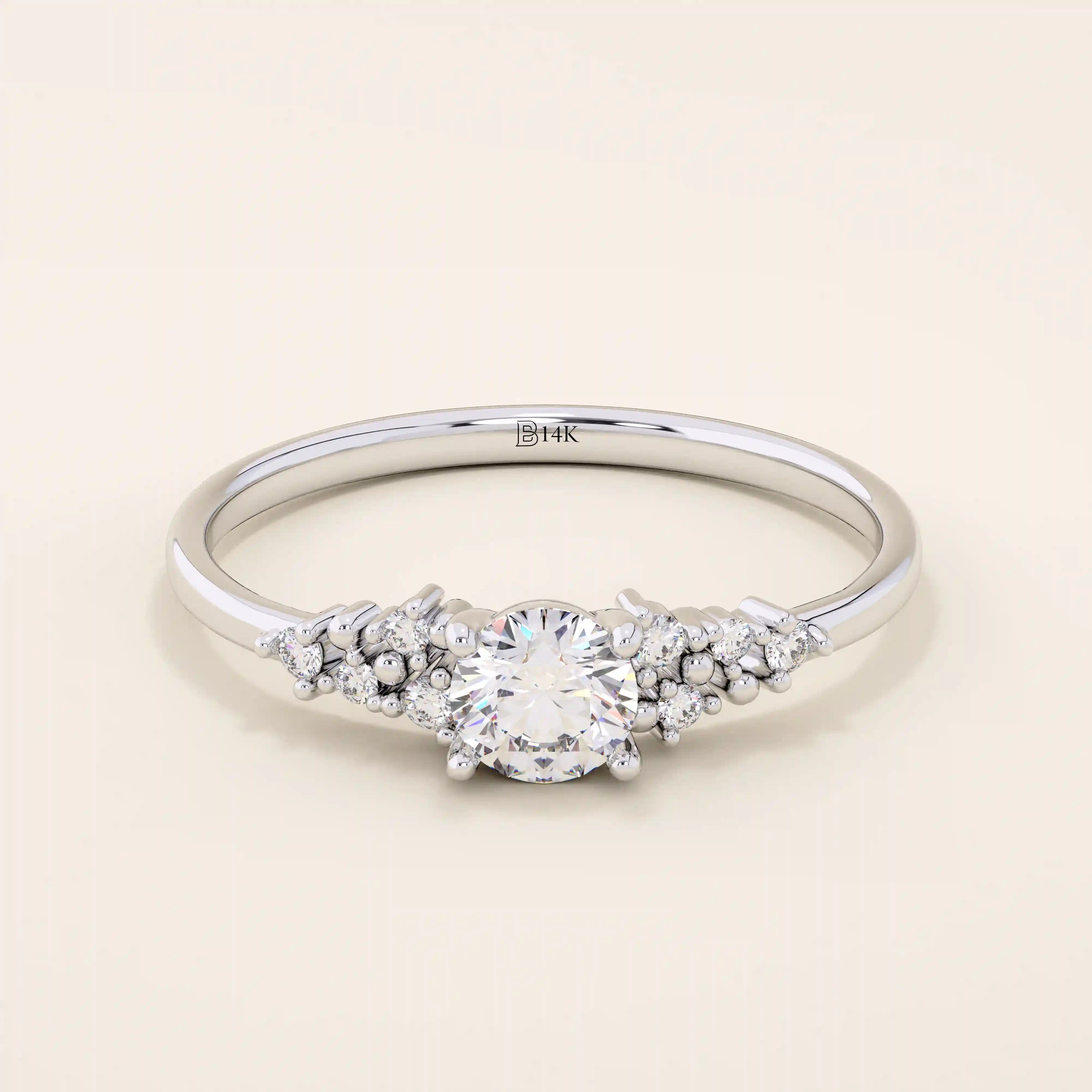 14k solid gold solitaire cluster engagement ring for women