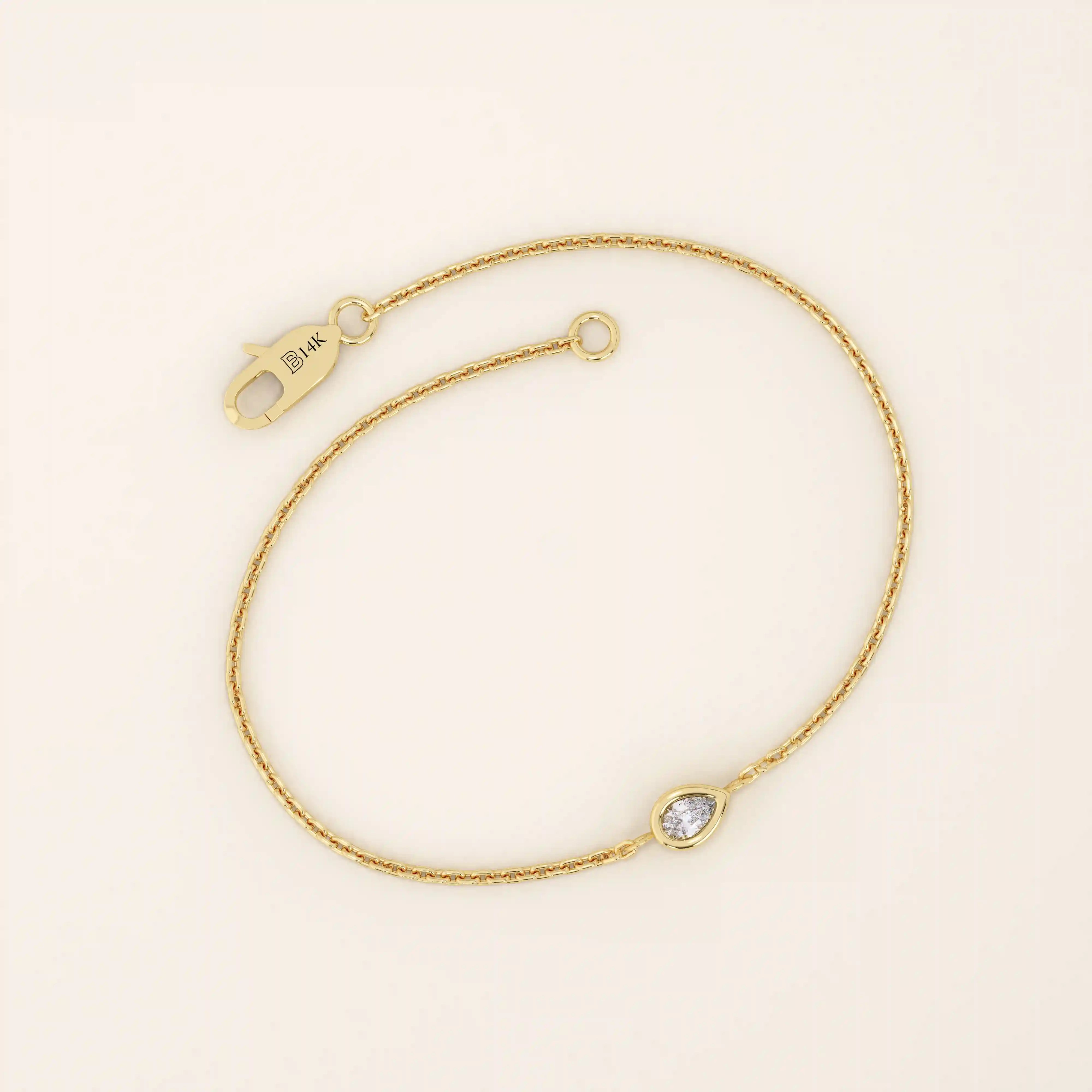 14k solid gold solo bezel set pear bracelet for women