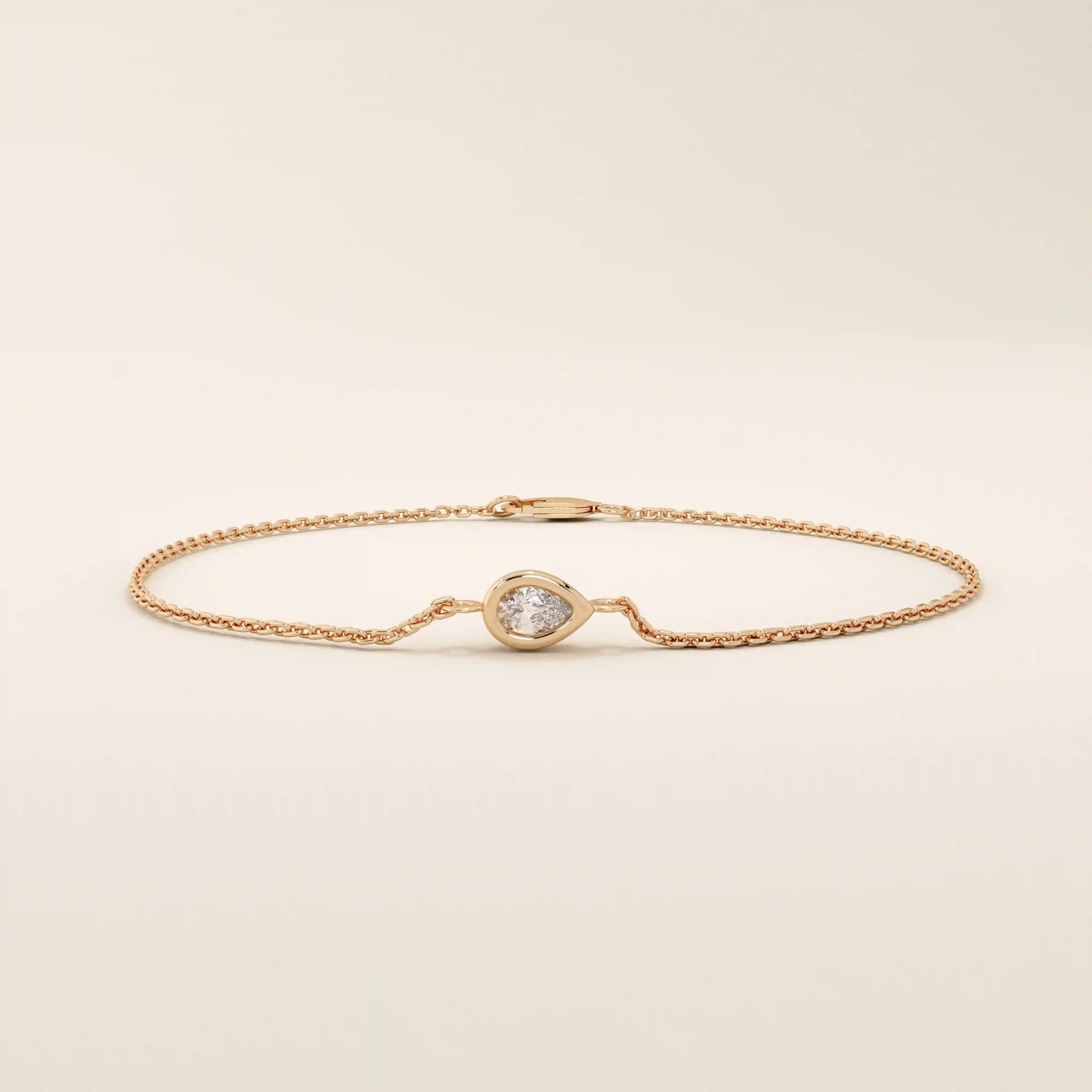 14k solid gold solo bezel set pear bracelet for women