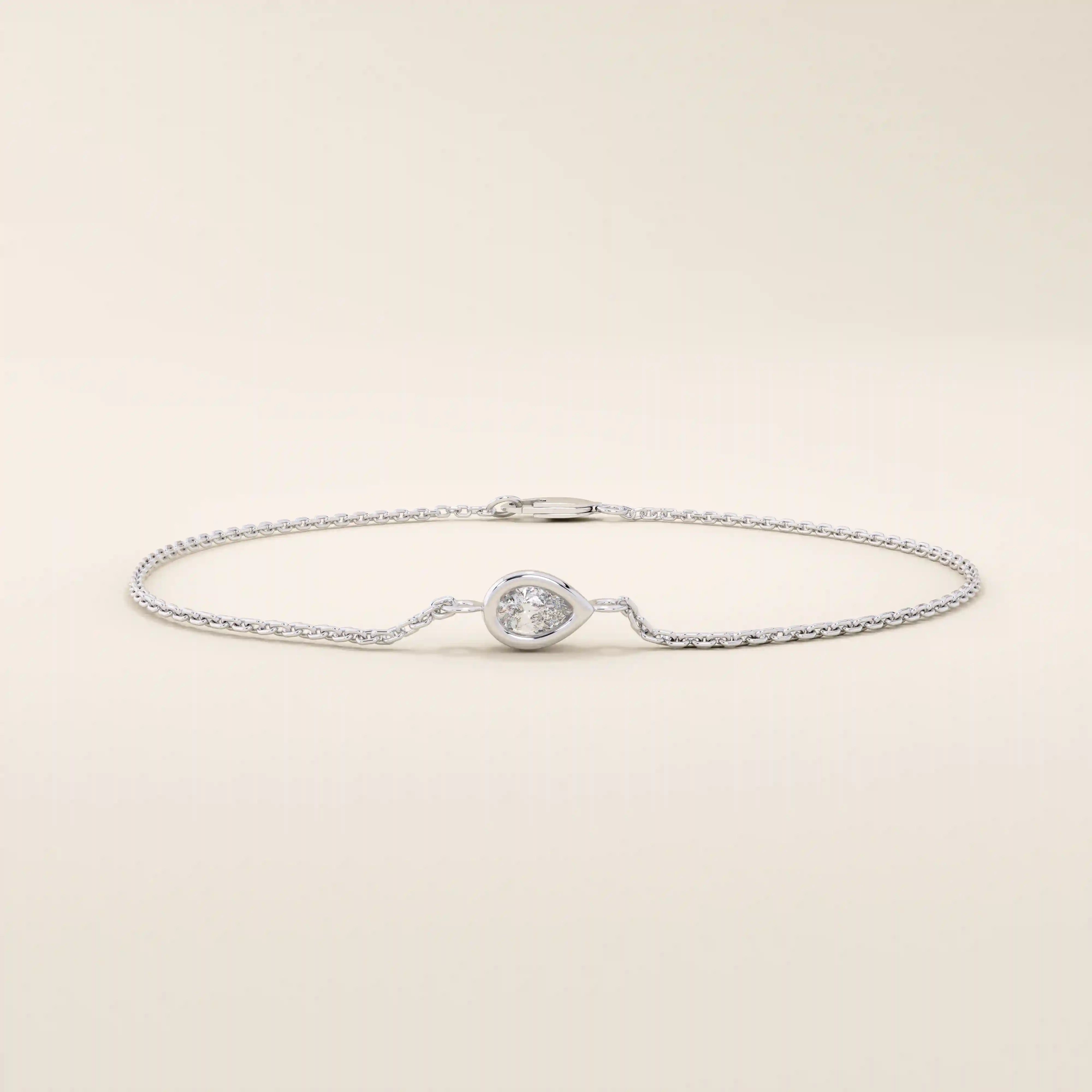 14k solid gold solo bezel set pear bracelet for women