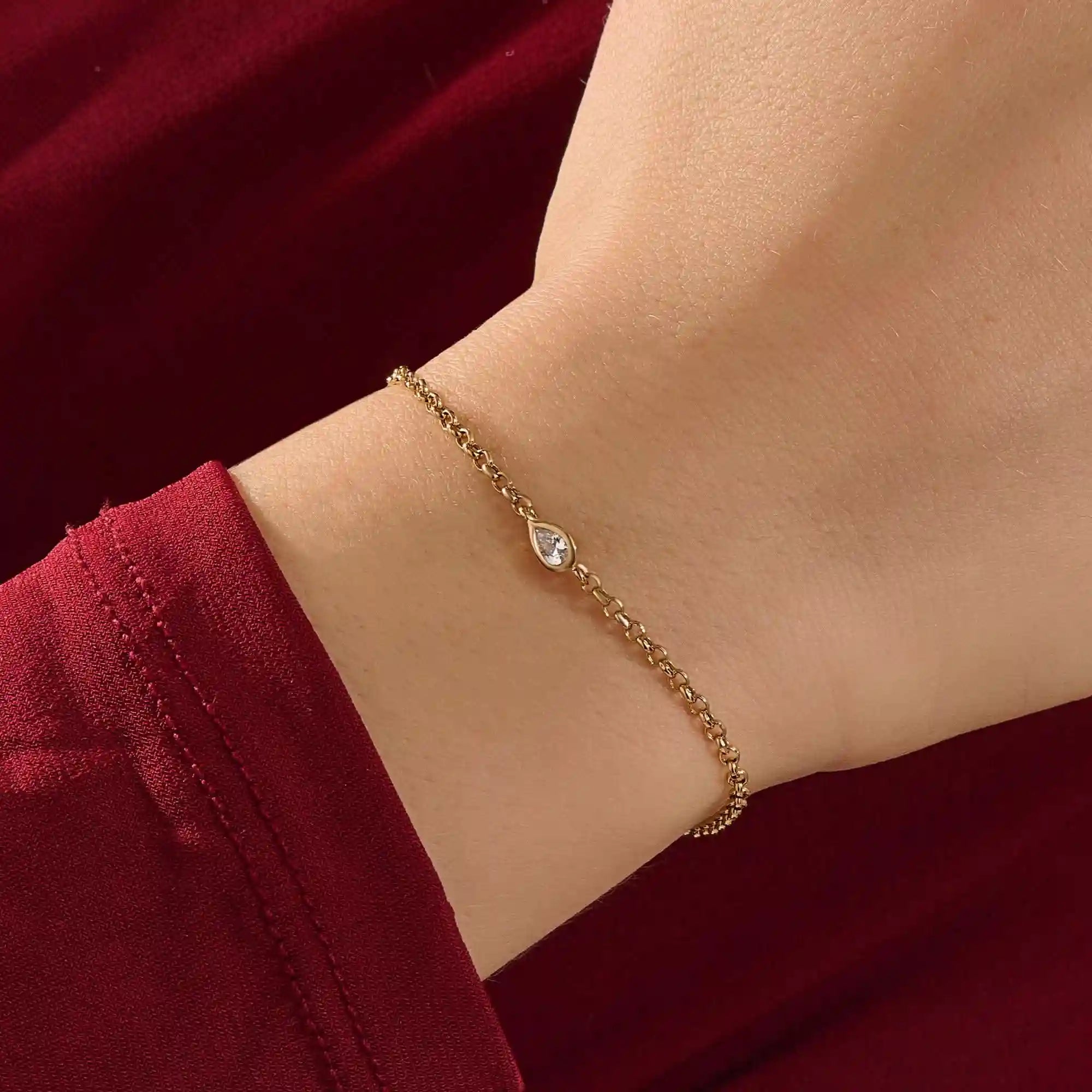 14k solid gold solo bezel set pear bracelet for women