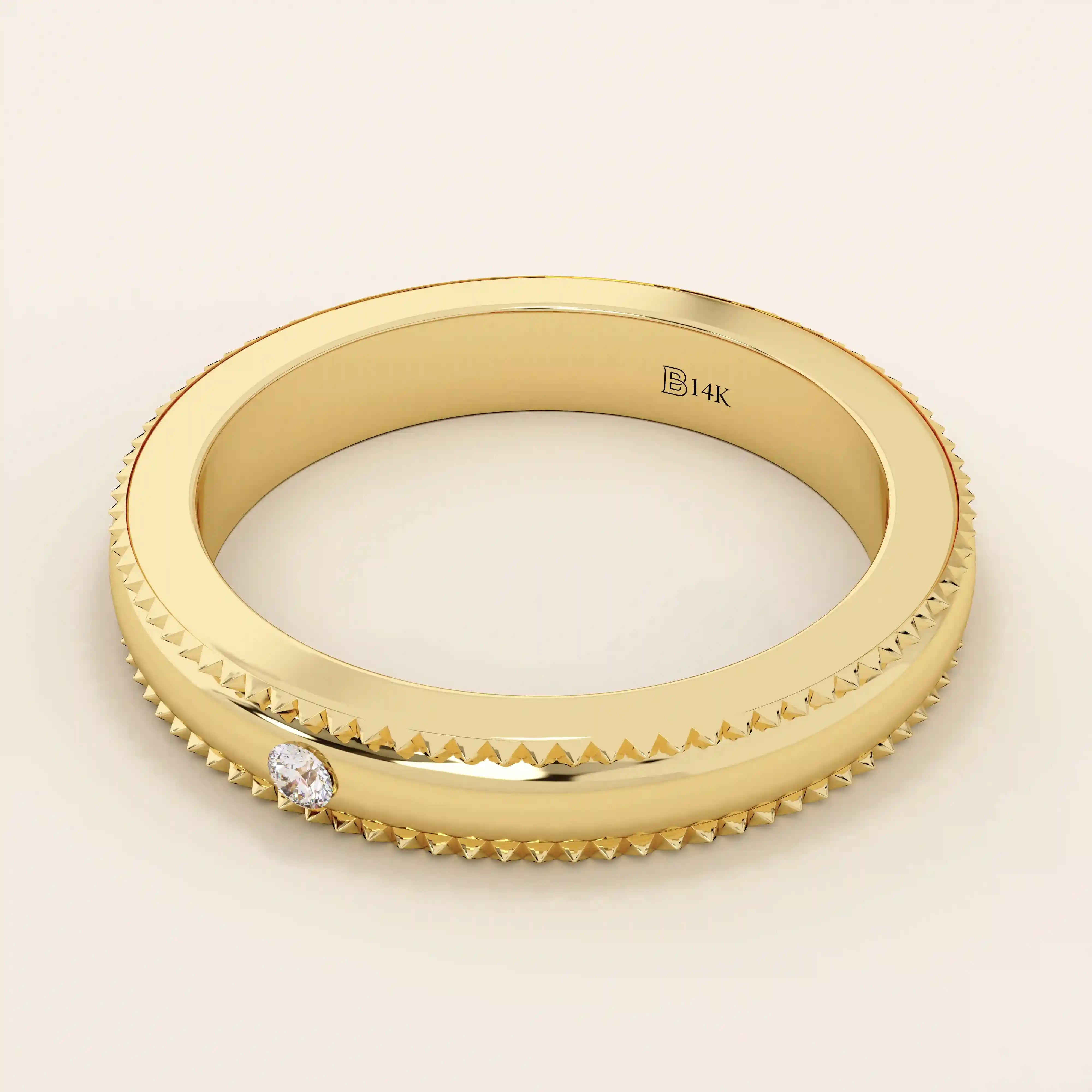 14k solid gold unisex design milgrain plain SLIM band solo moissanite alliance wedding band