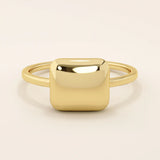 slim band with a square-shaped dome at front statement pinky signet ring for women in 14k solid gold