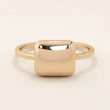 slim band with a square-shaped dome at front statement pinky signet ring for women in 14k solid gold