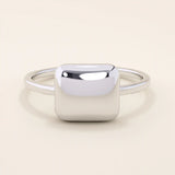 slim band with a square-shaped dome at front statement pinky signet ring for women in 14k solid gold