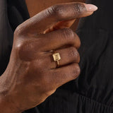 slim band with a square-shaped dome at front statement pinky signet ring for women in 14k solid gold