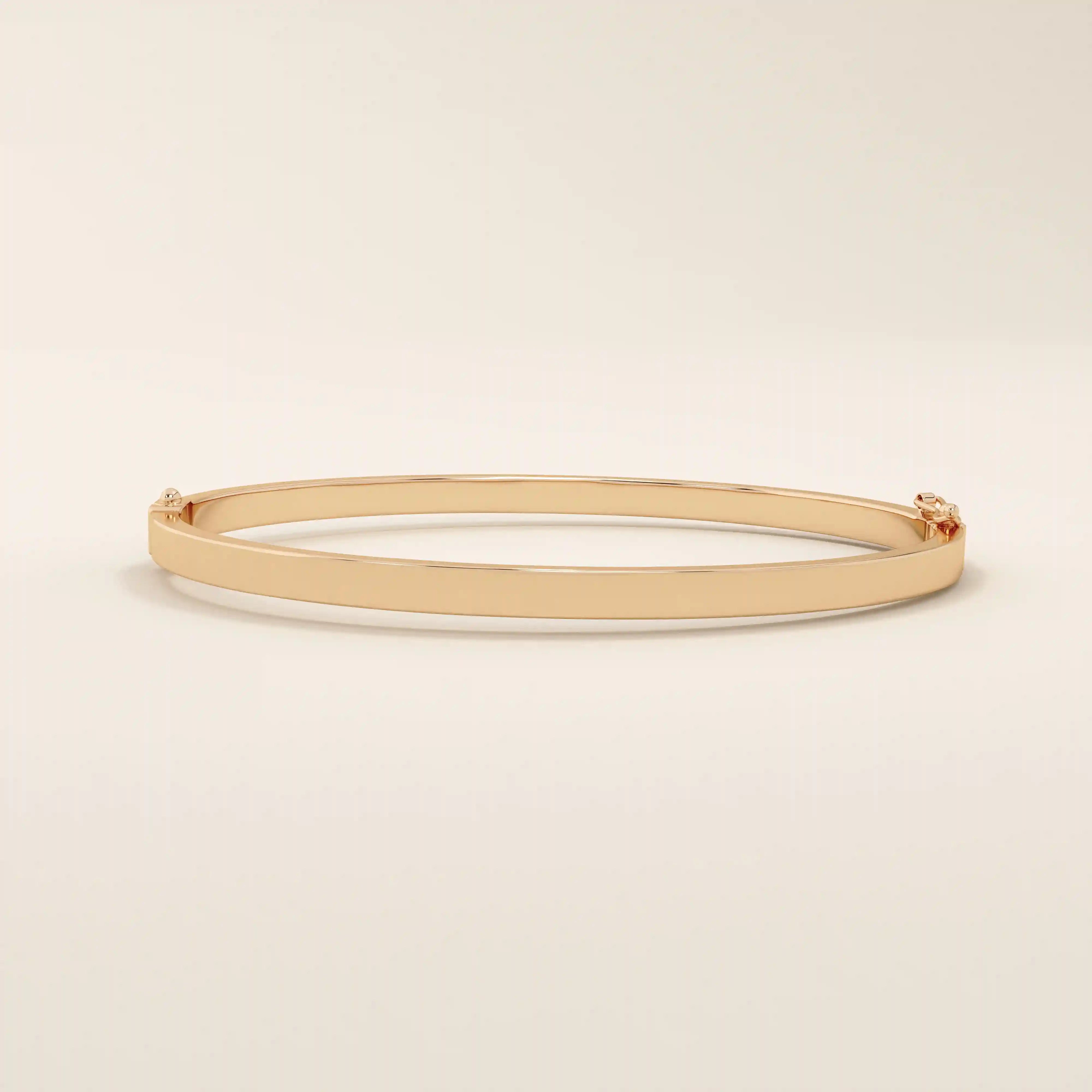 14K SOLID PLAIN GOLD SQUARE TUBE HINGED BANGLE BRACELET FOR WOMEN