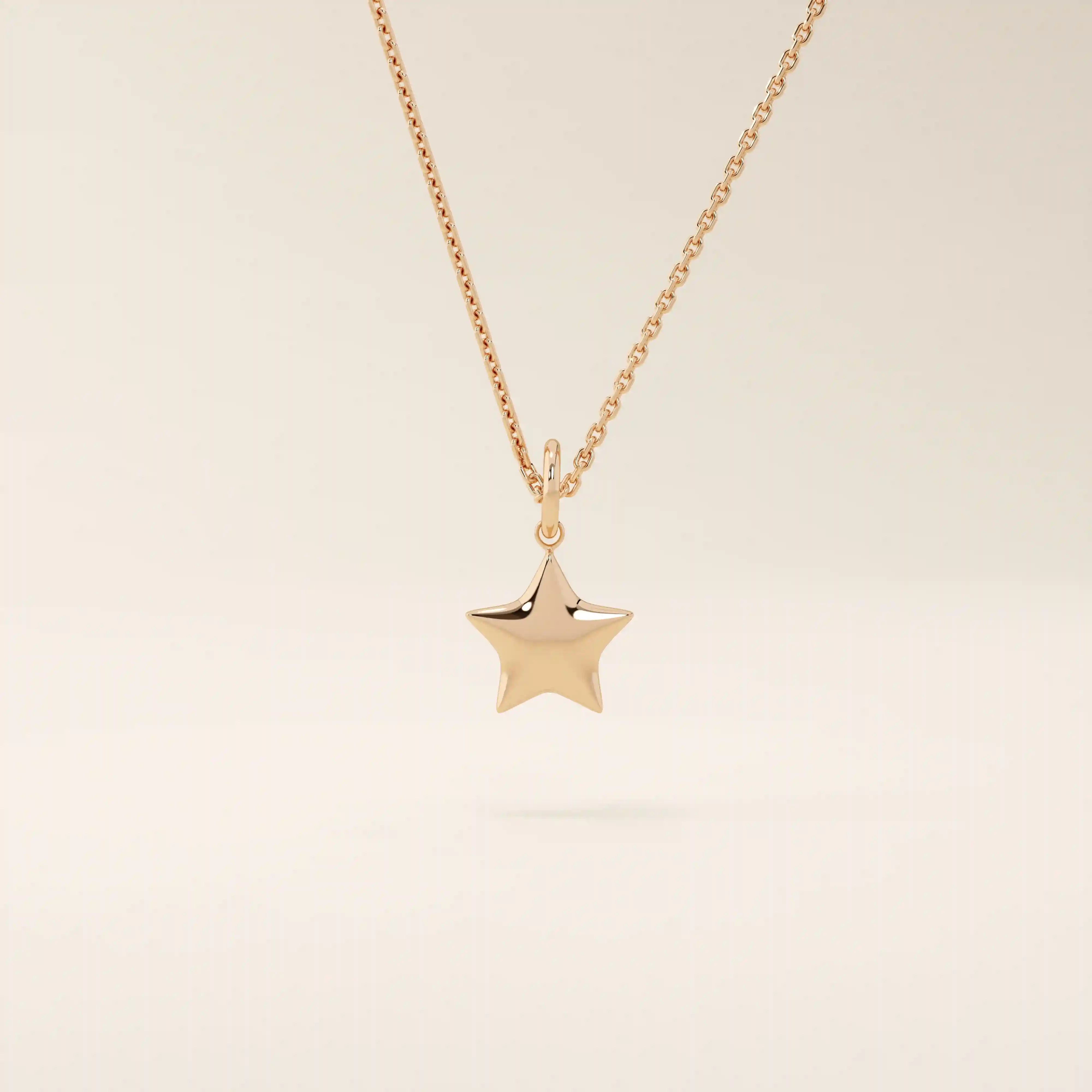 14K SOLID PLAIN YELLOW GOLD 3D STAR PENDANT NECKLACE FOR WOMEN