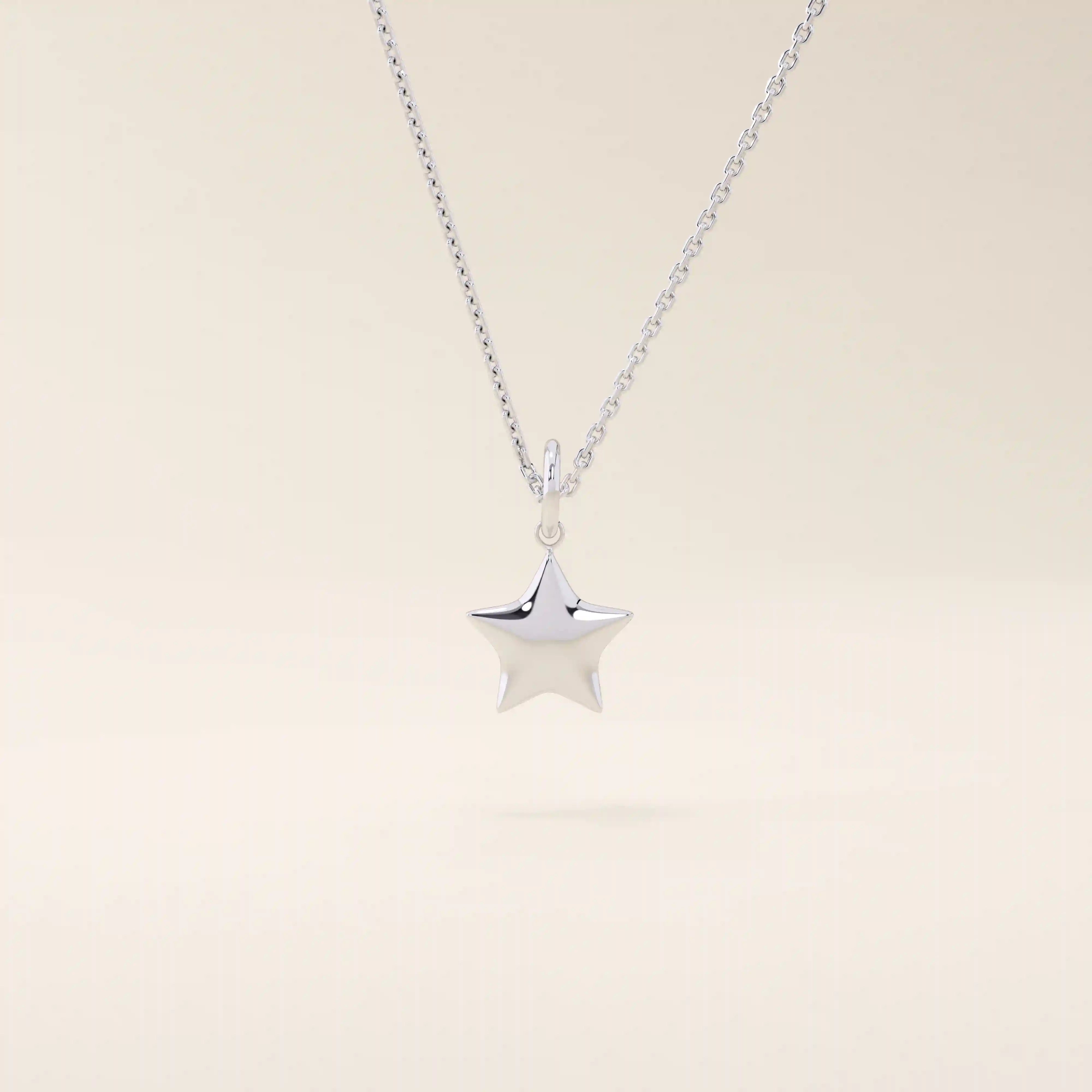 14K SOLID PLAIN YELLOW GOLD 3D STAR PENDANT NECKLACE FOR WOMEN