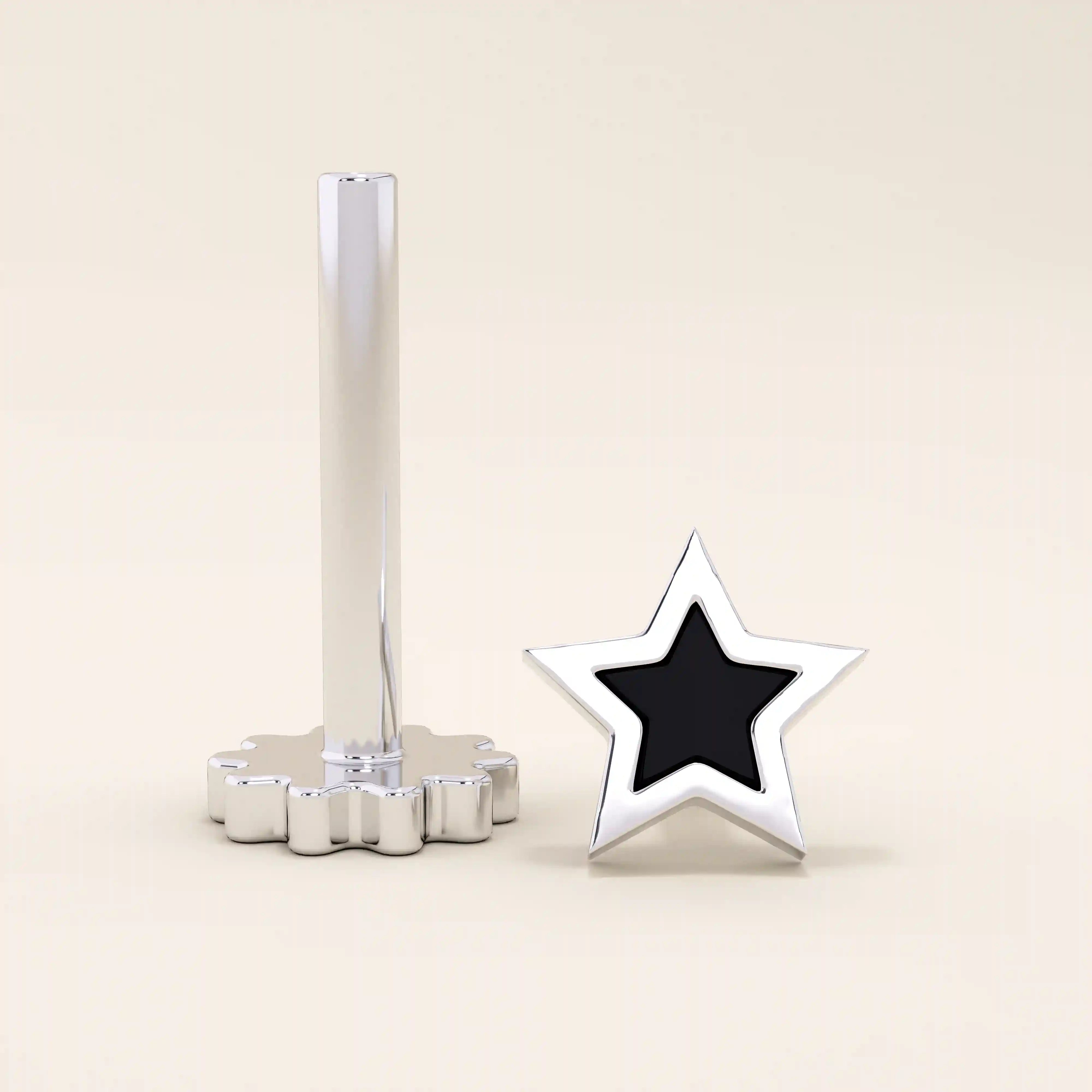 black enamel STAR tiny PIERCING IN solid GOLD with a screw back